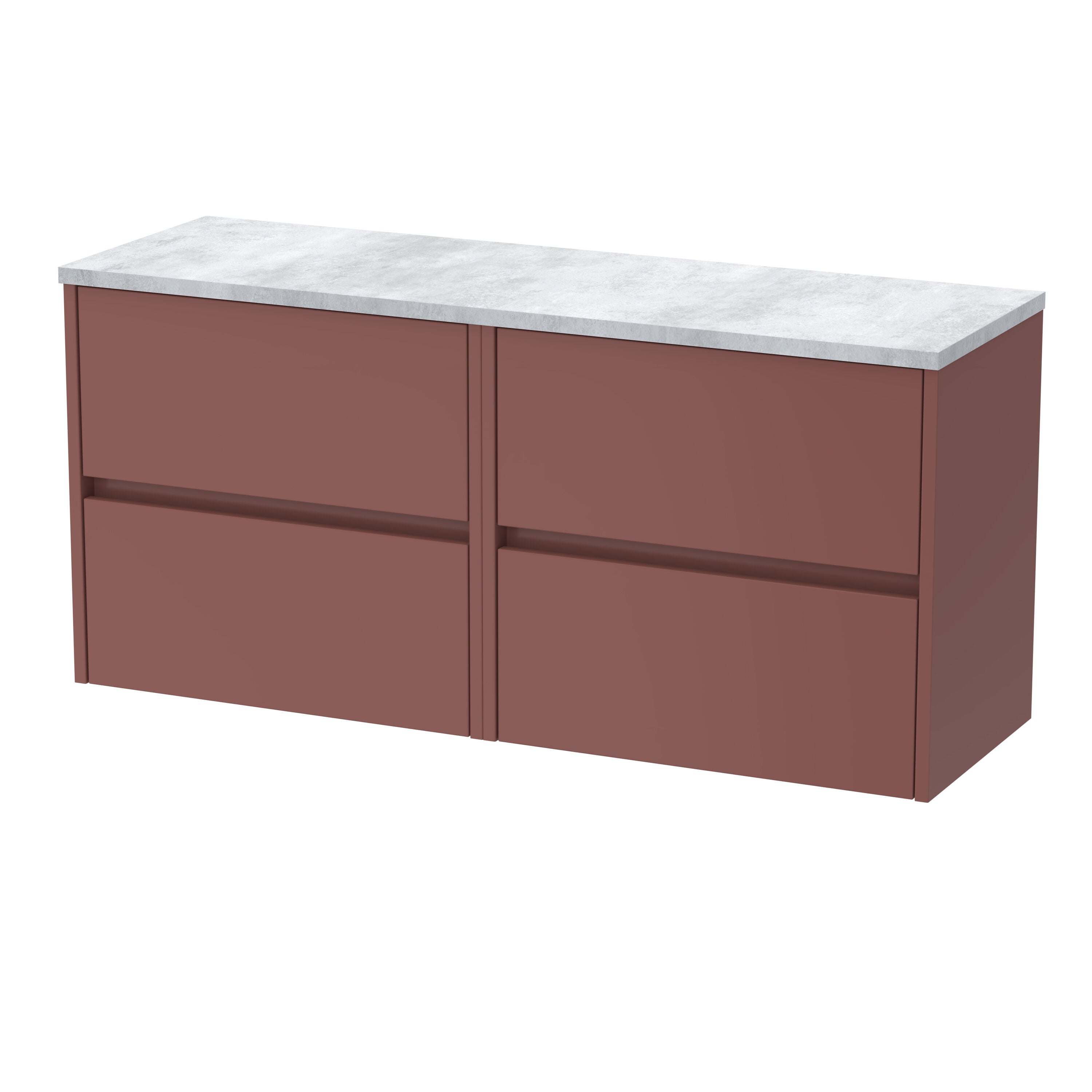nuie Havana 1200mm Smoked Red 4 Drawer Wall Hung Vanity Unit With Bellato Grey Worktop