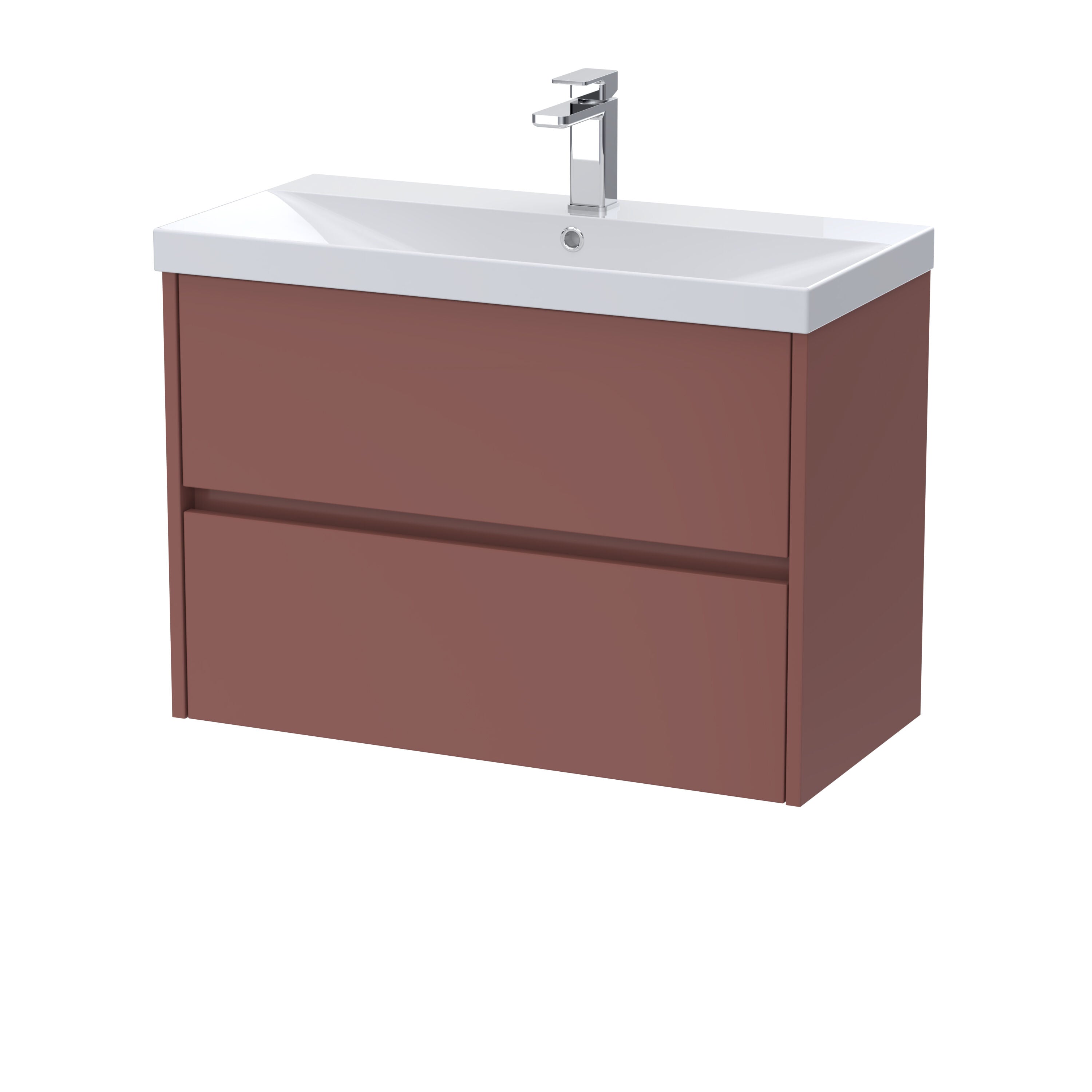 nuie Havana 800mm Smoked Red 2 Drawer Wall Hung Vanity Unit With Thin Edge Basin