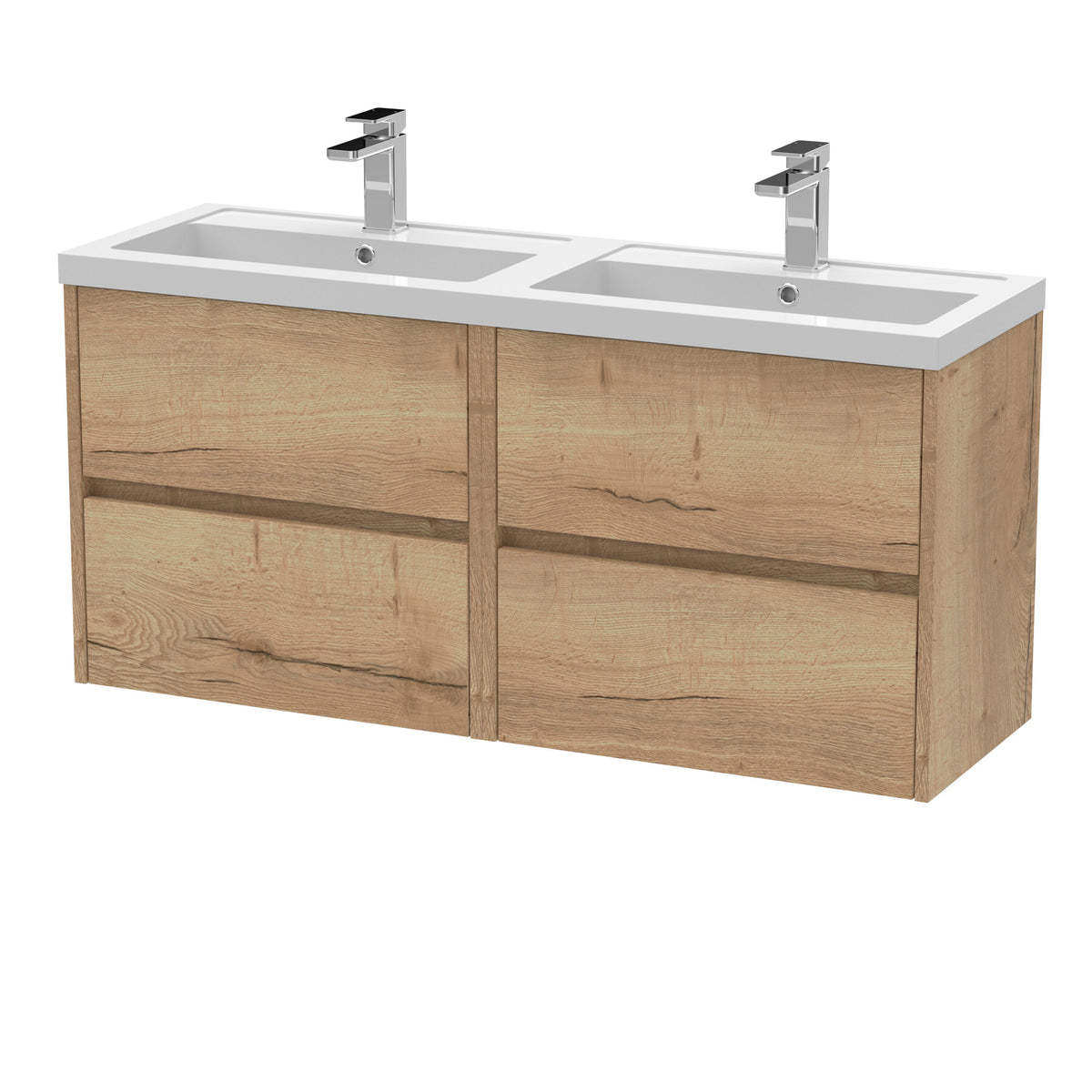 Nuie Havana 1200mm 4 Drawer Wall Hung Vanity Unit With 2 Tap Hole Polymarble basin
