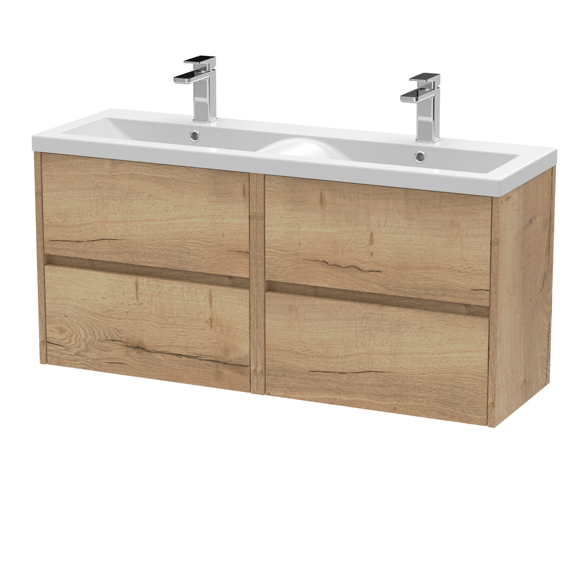 Nuie Havana 1200mm 4 Drawer Wall Hung Vanity Unit With 2 Tap Hole Ceramic Basin