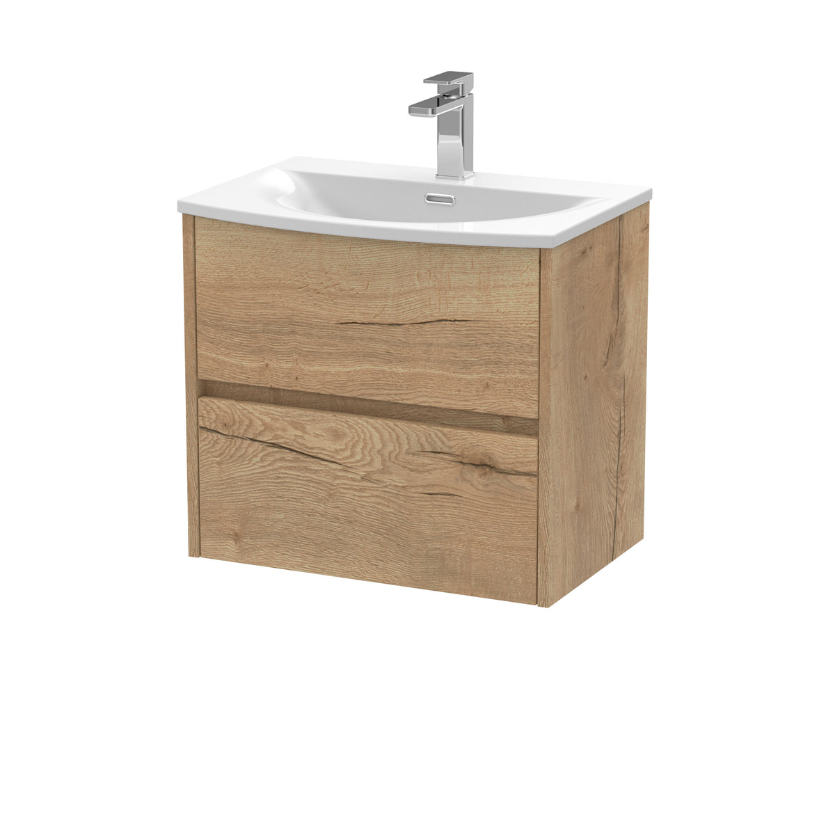 Nuie Havana 600mm 2 Drawer Wall Hung Vanity Unit With U-Shaped Curved Basin