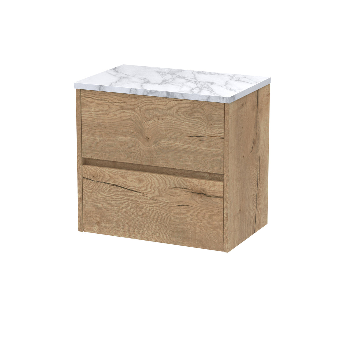 Nuie Havana 600mm 2 Drawer Wall Hung Vanity Unit With Carrara Laminate Worktop