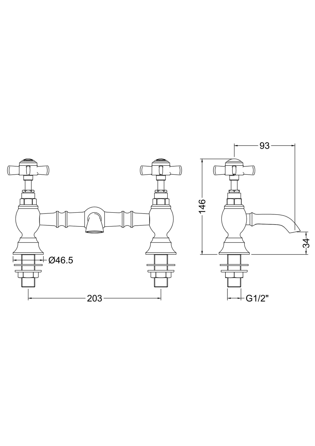 nuie Beaumont Chrome Basin Mixer - Technical drawing
