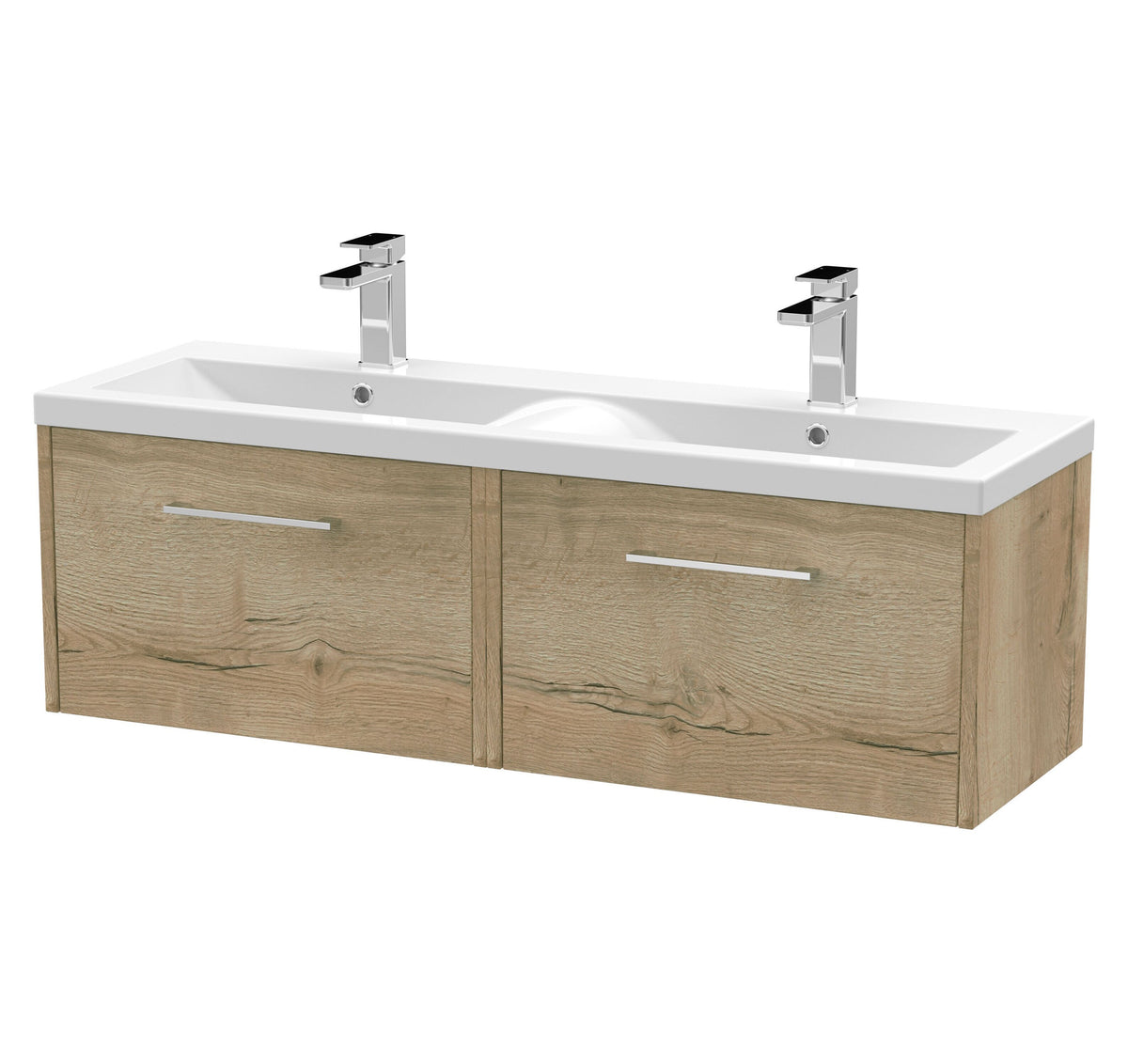 Hudson Reed Juno 1200mm 2 Drawer Wall Hung Vanity Unit With 2 Tap Hole Ceramic Basin
