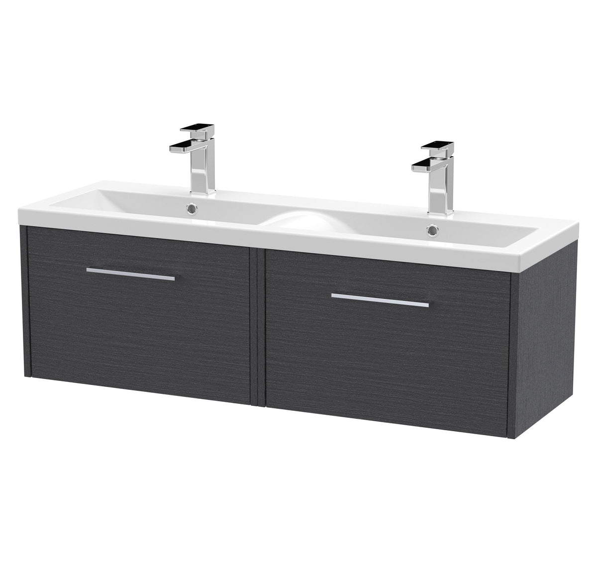 Hudson Reed Juno 1200mm 2 Drawer Wall Hung Vanity Unit With 2 Tap Hole Ceramic Basin