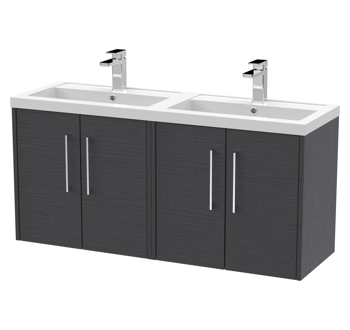 Hudson Reed Juno 1200mm 4 Door Wall Hung Vanity Unit With 2 Tap Hole Polymarble basin