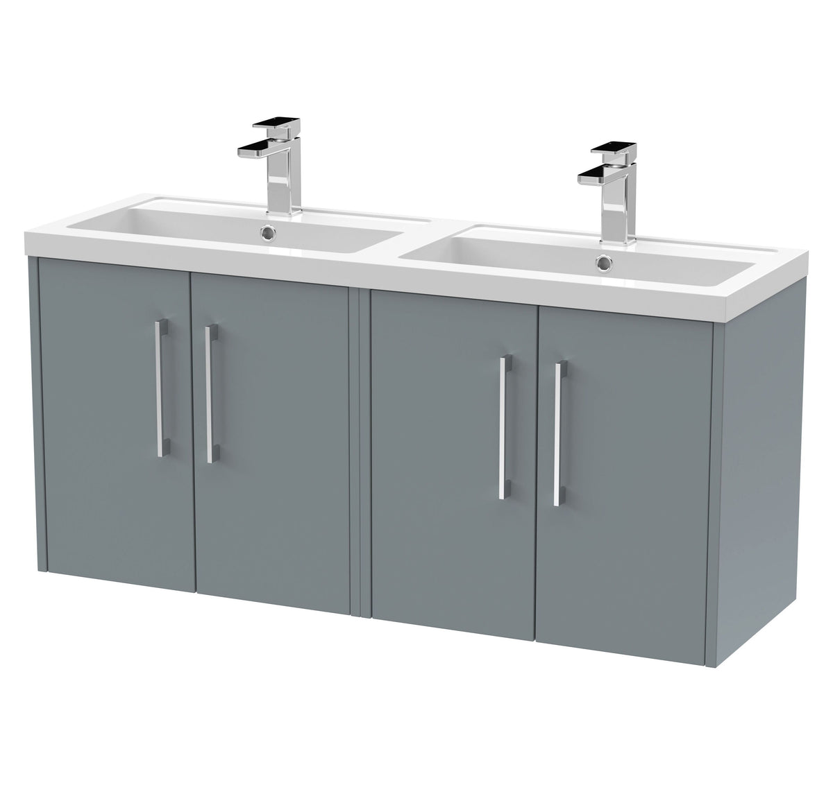 Hudson Reed Juno 1200mm 4 Door Wall Hung Vanity Unit With 2 Tap Hole Polymarble basin
