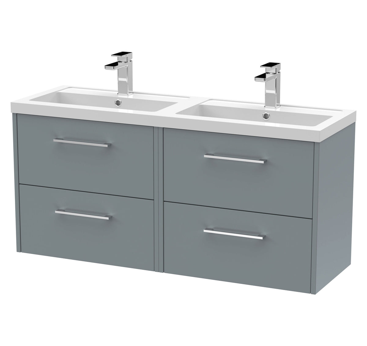 Hudson Reed Juno 1200mm 4 Drawer Wall Hung Vanity Unit With 2 Tap Hole Polymarble basin