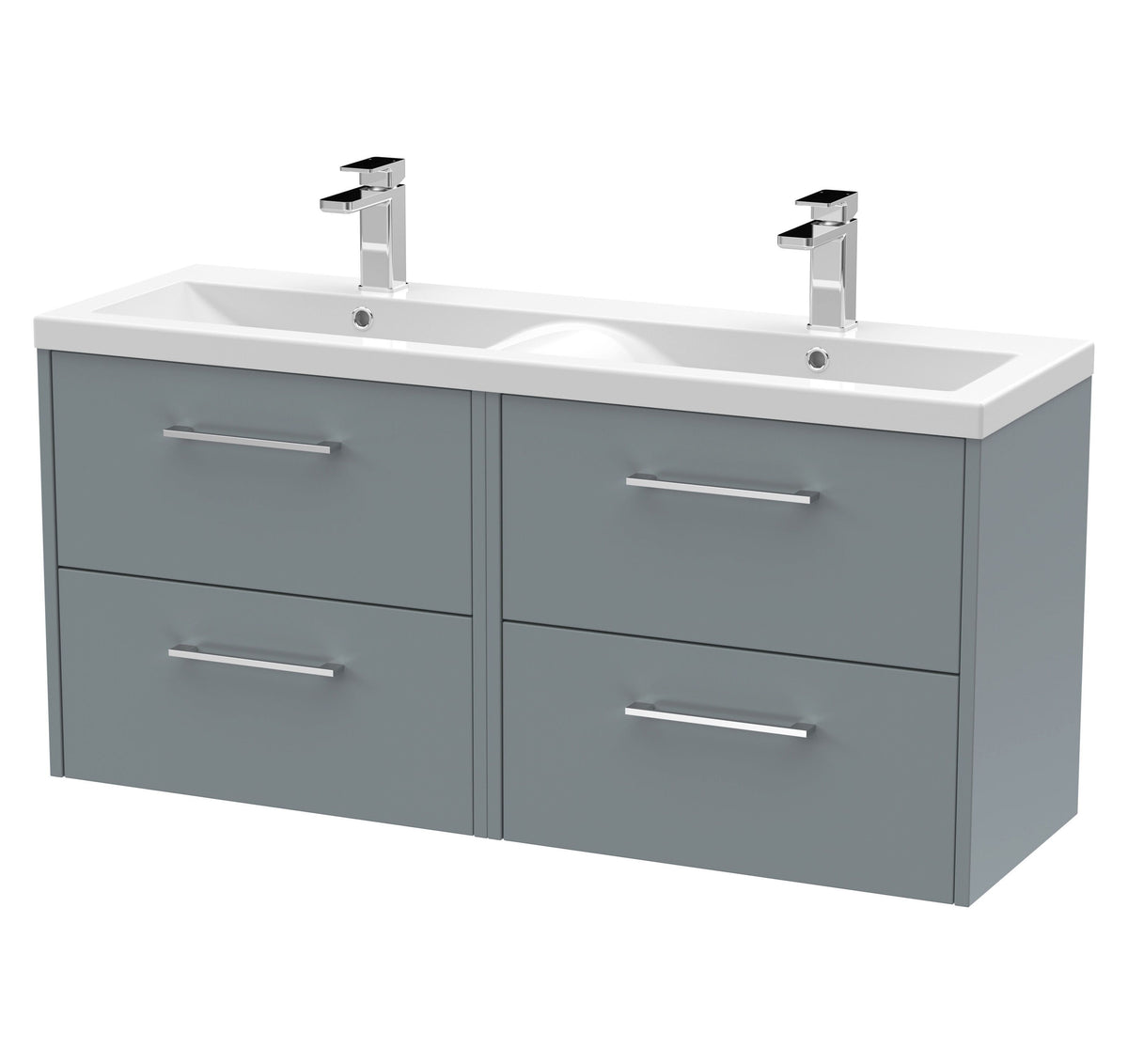 Hudson Reed Juno 1200mm 4 Drawer Wall Hung Vanity Unit With 2 Tap Hole Ceramic Basin