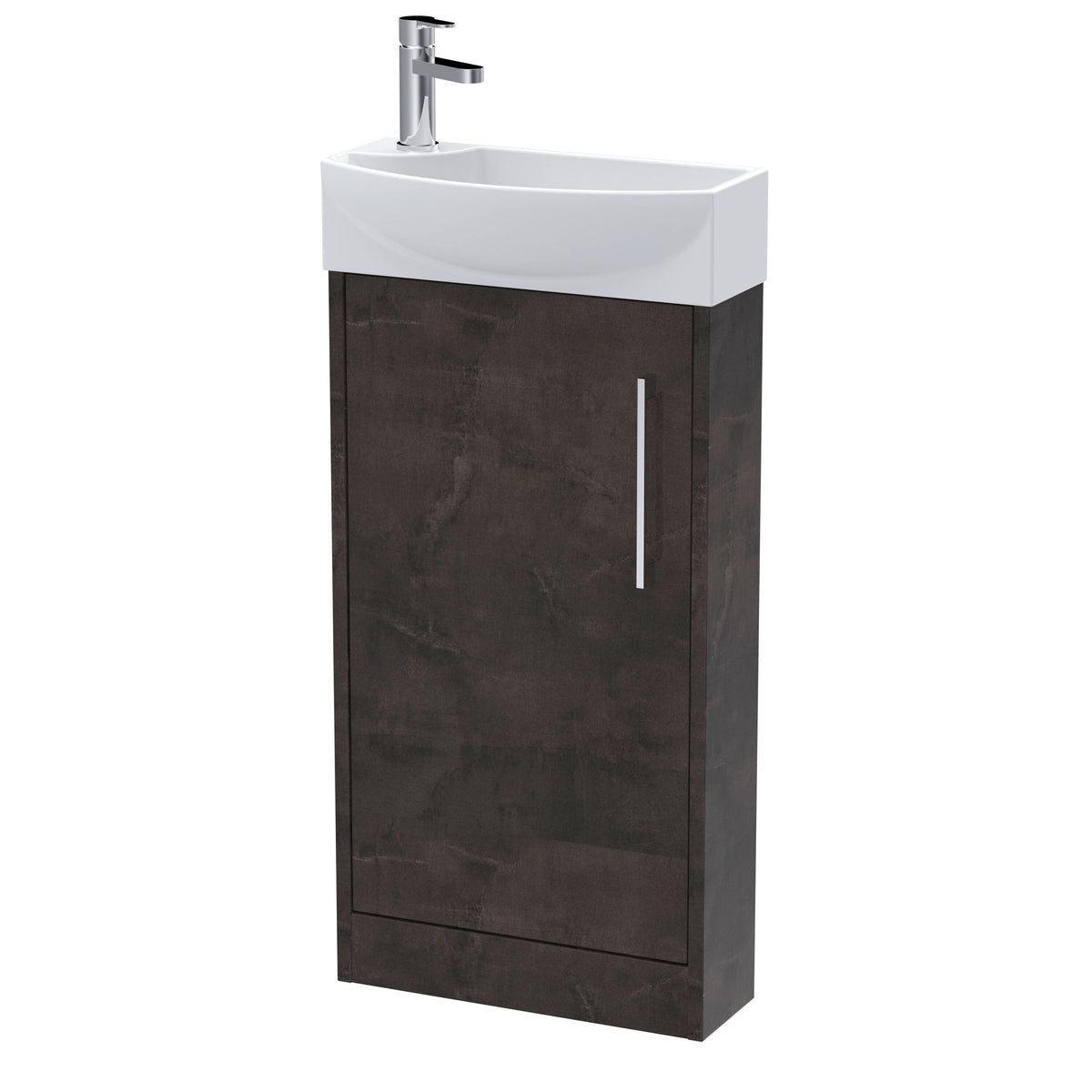 Hudson Reed Juno 440mm Woodgrain 1 Door Right-Hand Compact Cloakroom Floor Standing Vanity Unit With 1 Tap Hole Basin