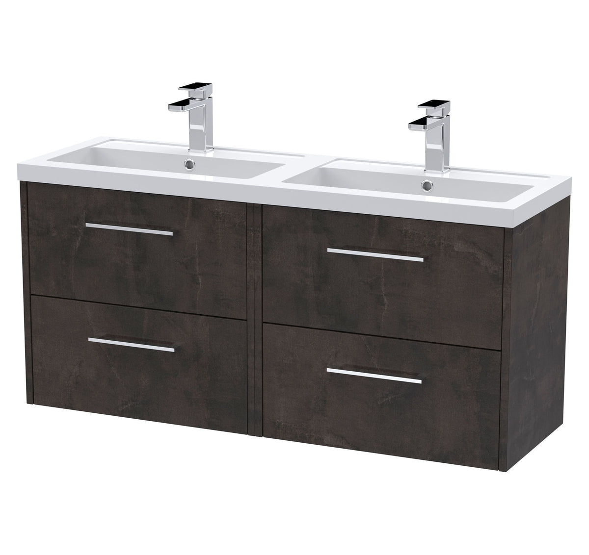 Hudson Reed Juno 1200mm 4 Drawer Wall Hung Vanity Unit With 2 Tap Hole Polymarble basin
