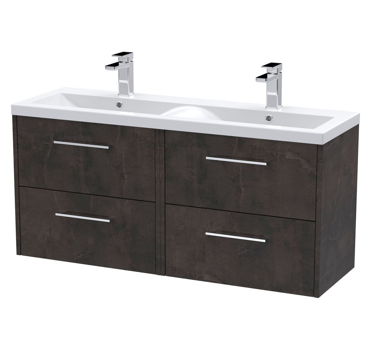 Hudson Reed Juno 1200mm 4 Drawer Wall Hung Vanity Unit With 2 Tap Hole Ceramic Basin