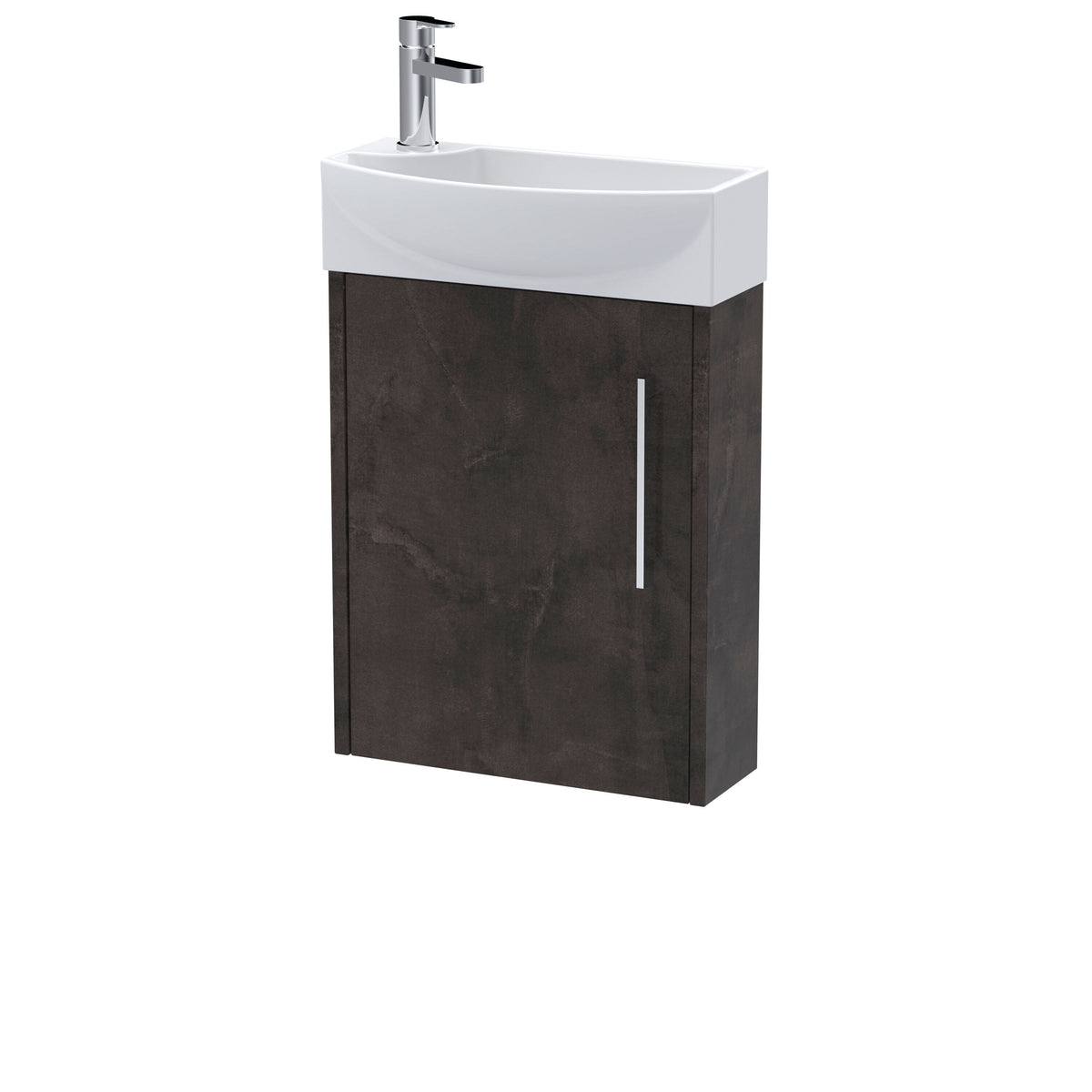 Hudson Reed Juno 440mm Woodgrain 1 Door Right-Hand Compact Cloakroom Floor Standing Vanity Unit With 1 Tap Hole Basin