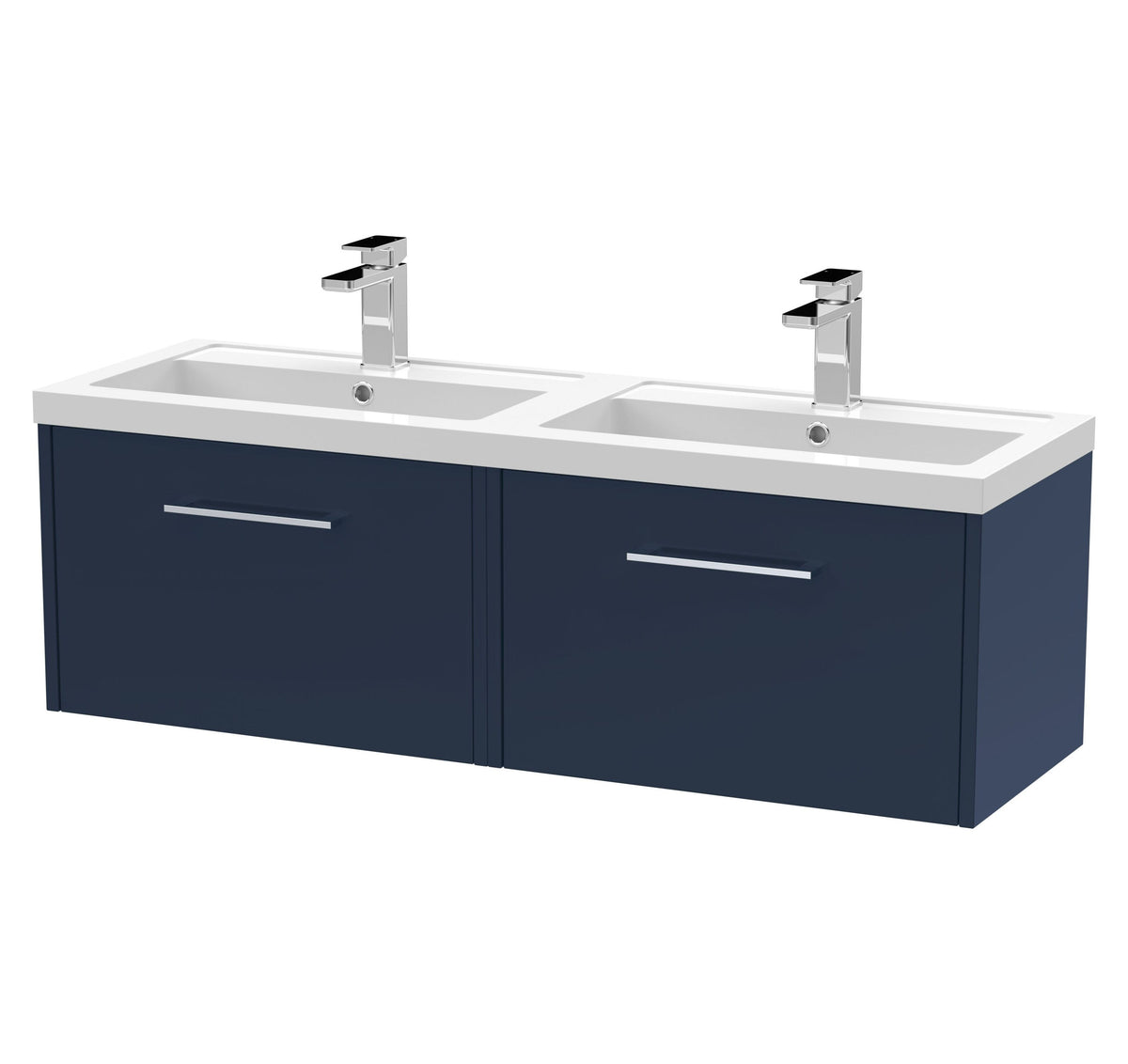 Hudson Reed Juno 1200mm 2 Drawer Wall Hung Vanity Unit With 2 Tap Hole Polymarble basin