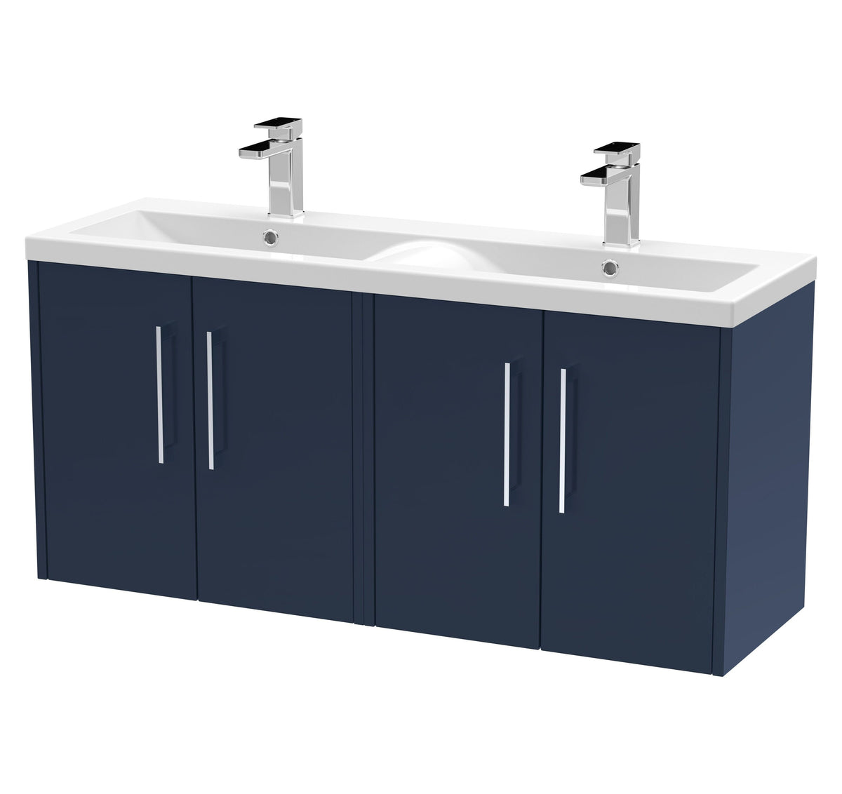 Hudson Reed Juno 1200mm 4 Door Wall Hung Vanity Unit With 2 Tap Hole Ceramic Basin