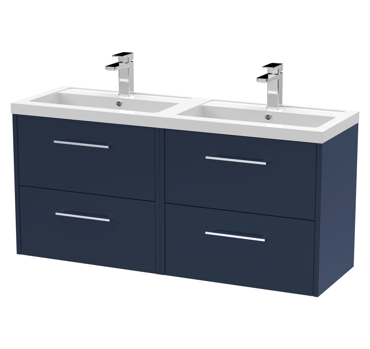 Hudson Reed Juno 1200mm 4 Drawer Wall Hung Vanity Unit With 2 Tap Hole Polymarble basin