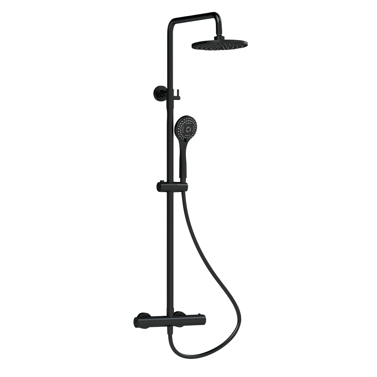 nuie Matt Black Thermostatic Bar Dual Shower Valve Shower Kit