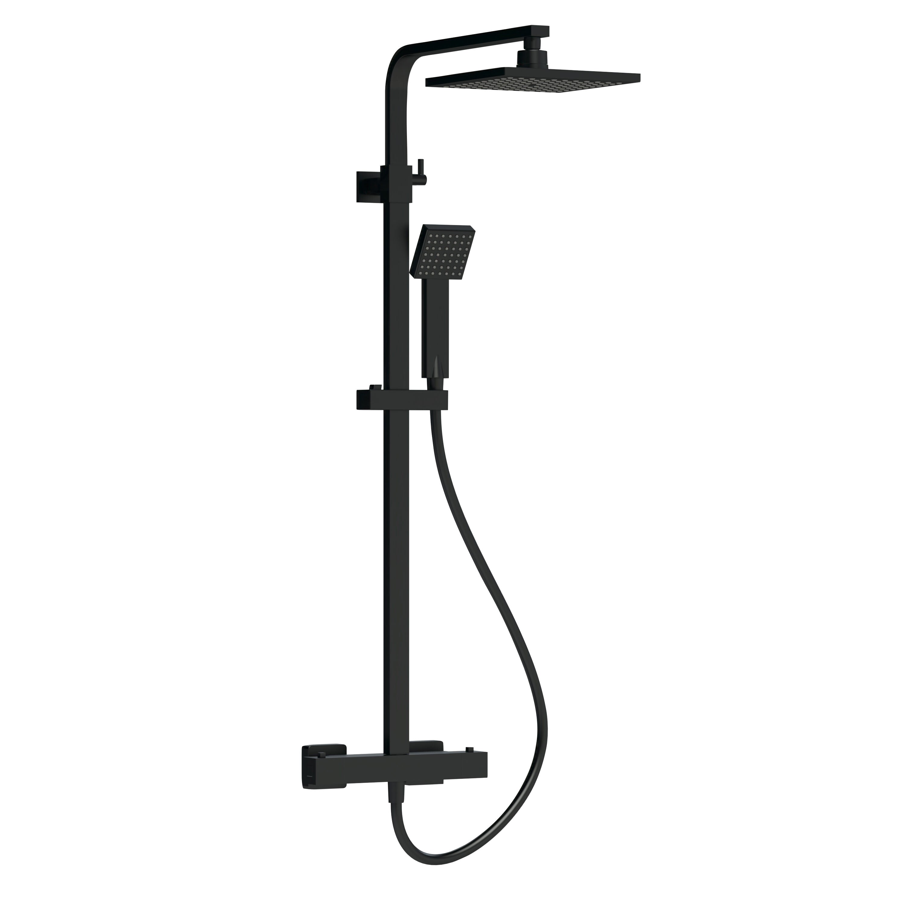 nuie Matt Black Thermostatic Bar Dual Shower Valve Shower Kit