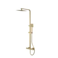 Modern Brushed Brass L-Shaped Shower Bath Package