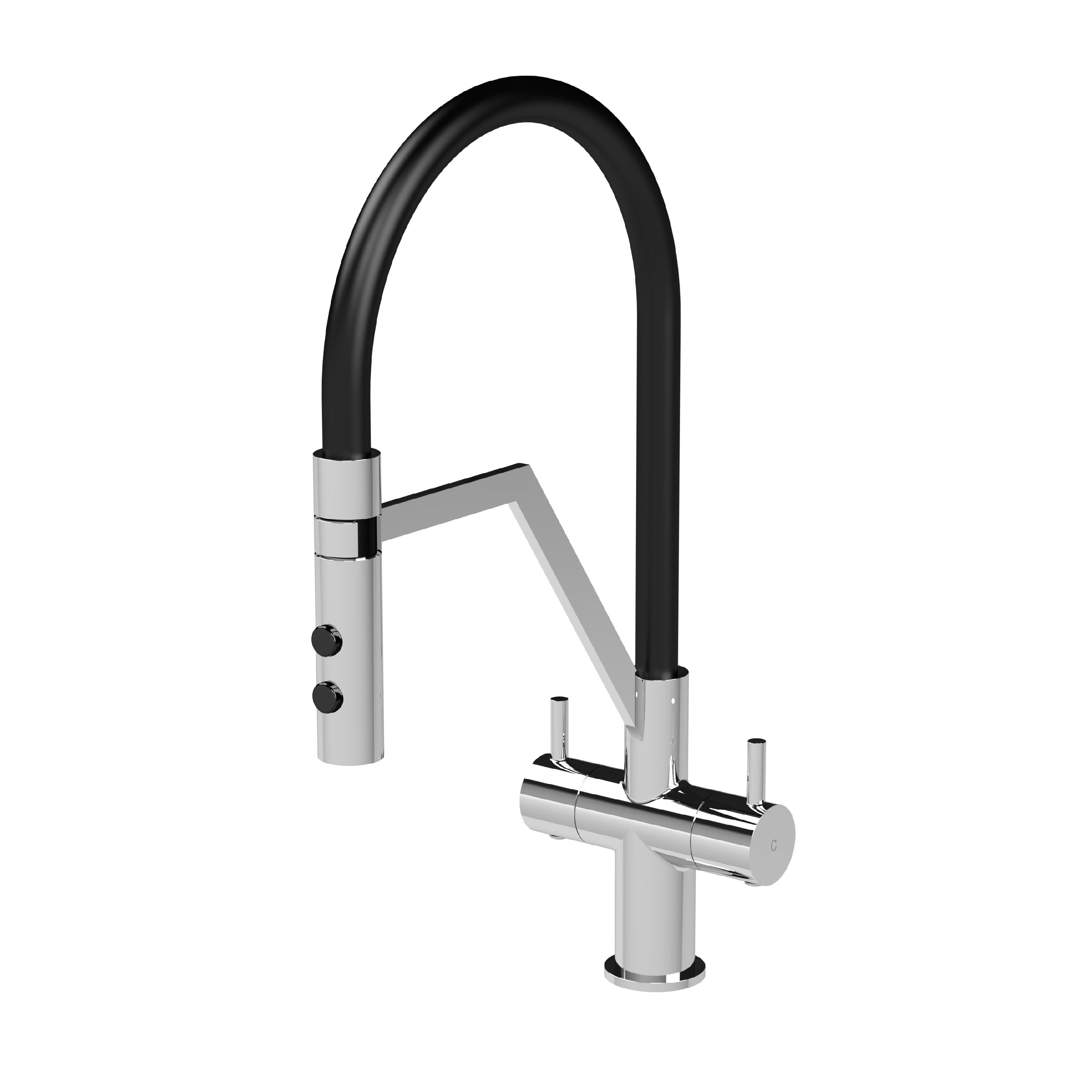 nuie Ravi Mono Basin Twin Lever Round Basin Tap & Manetic Rinser
