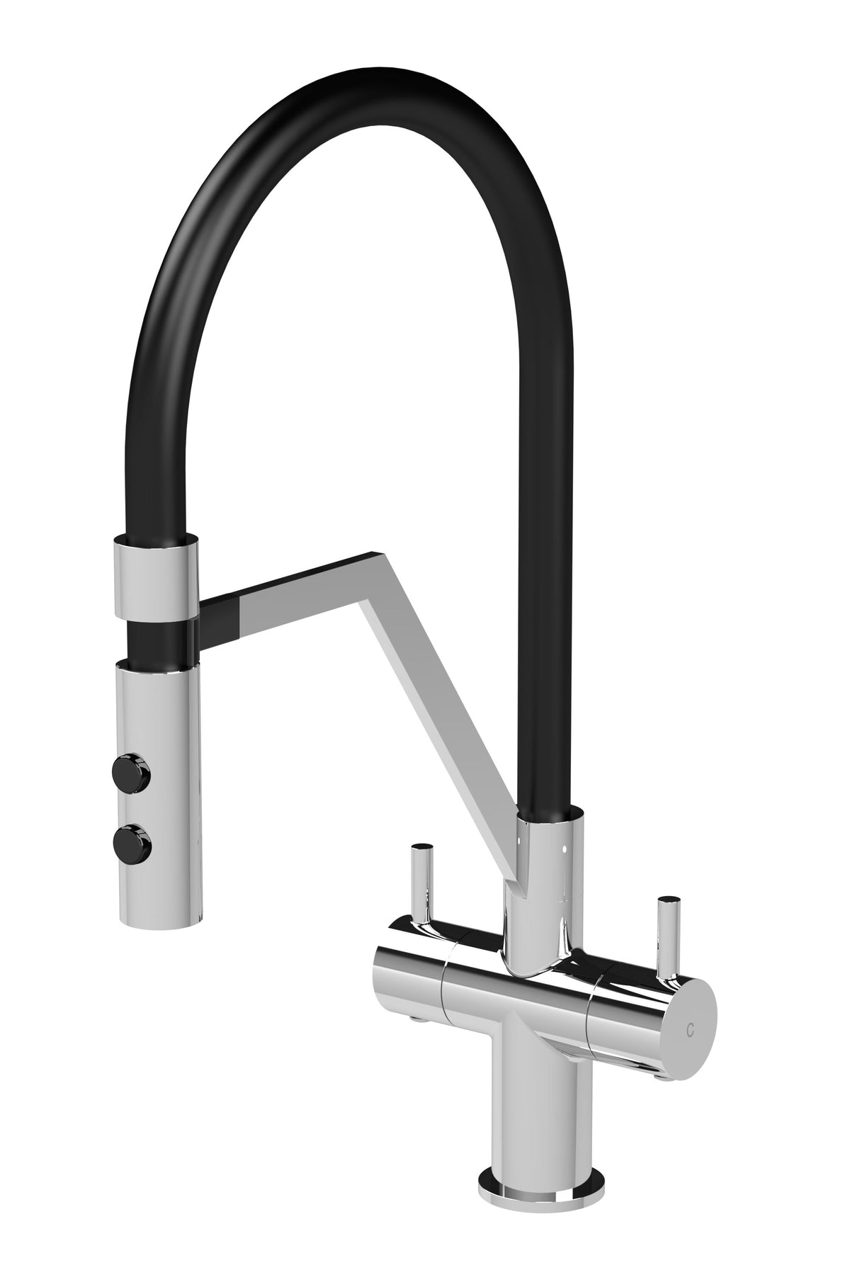 Nuie Ravi Mono Basin Twin Lever Round Basin Tap & Manetic Rinser