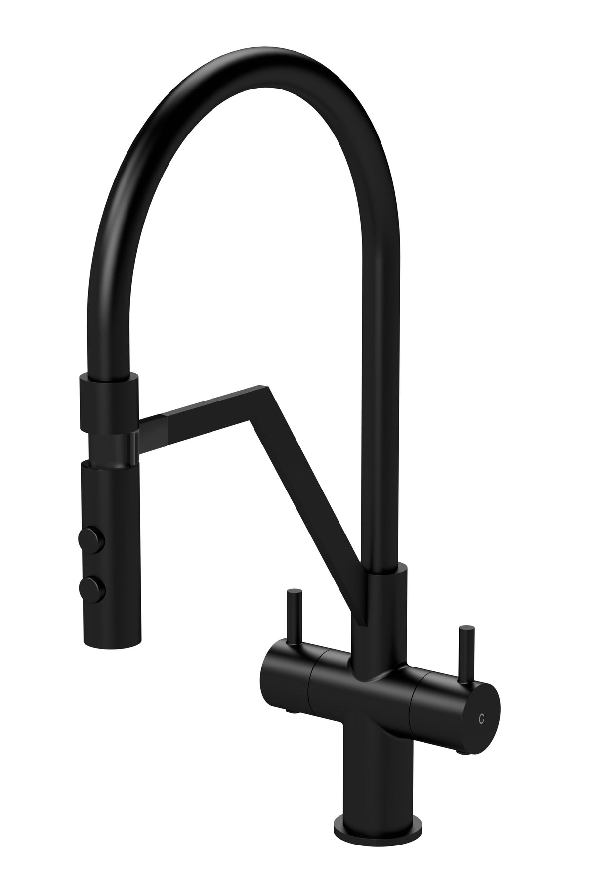 Nuie Ravi Mono Basin Twin Lever Round Basin Tap & Manetic Rinser