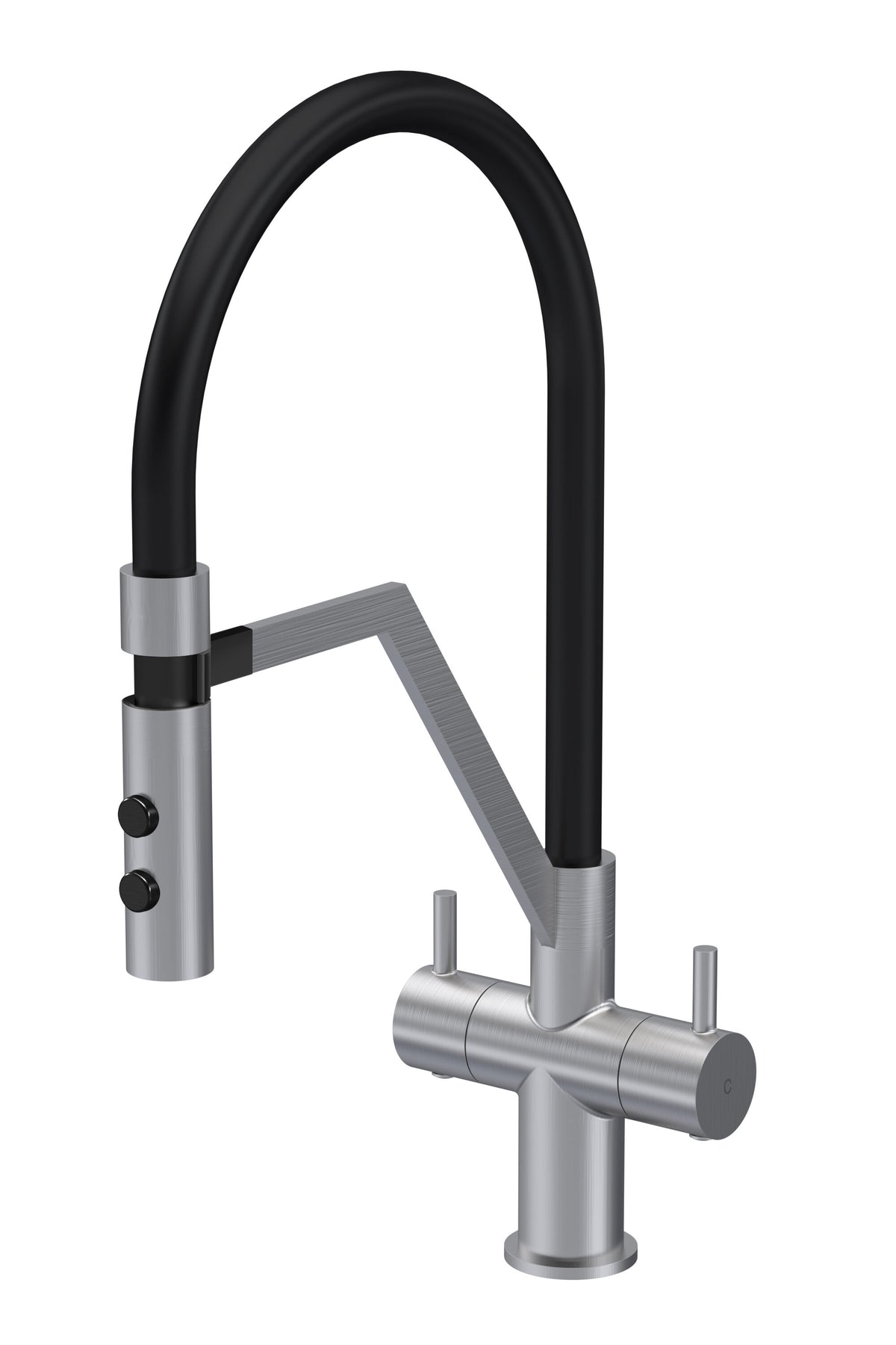 Nuie Ravi Mono Basin Twin Lever Round Basin Tap & Manetic Rinser