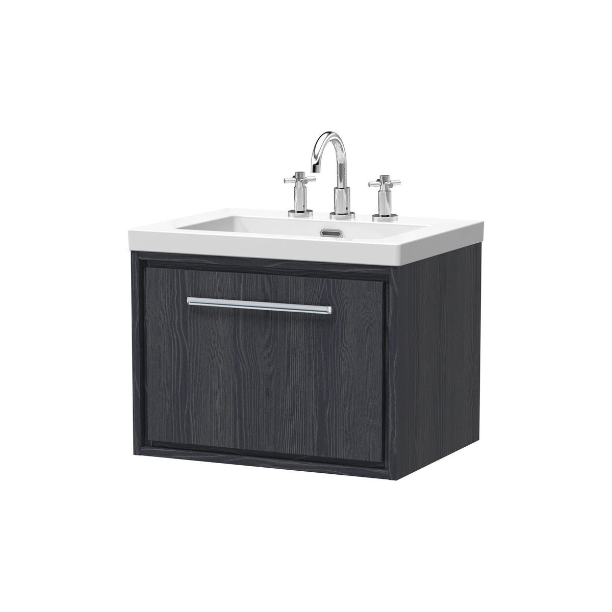 Hudson Reed Lille 600mm 1 Drawer Wall Hung Vanity Unit With 3 Tap Holes Fireclay Basin