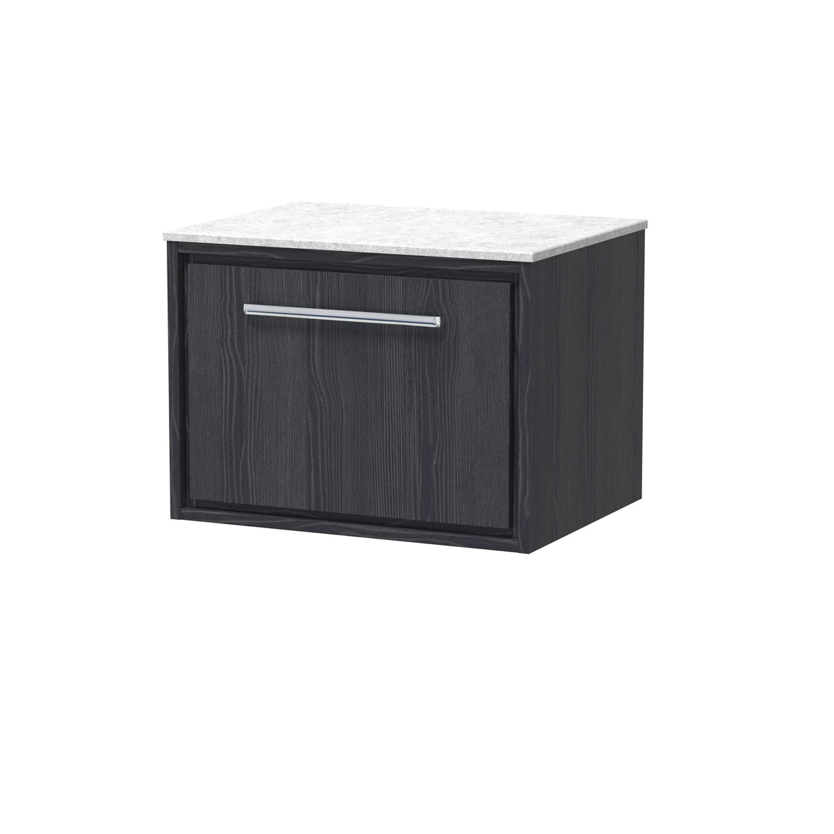 Hudson Reed Lille 600mm Graphite Grey Woodgrain 1 Drawer Wall Hung Vanity Unit With White Marble Worktop