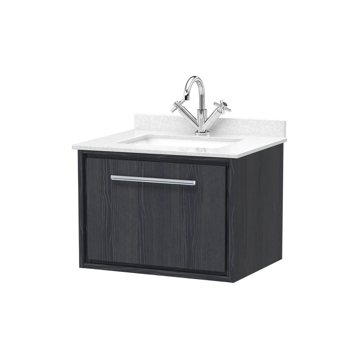 Hudson Reed Lille 600mm 1 Drawer Wall Hung Vanity Unit With Square Basin With Marble Worktop