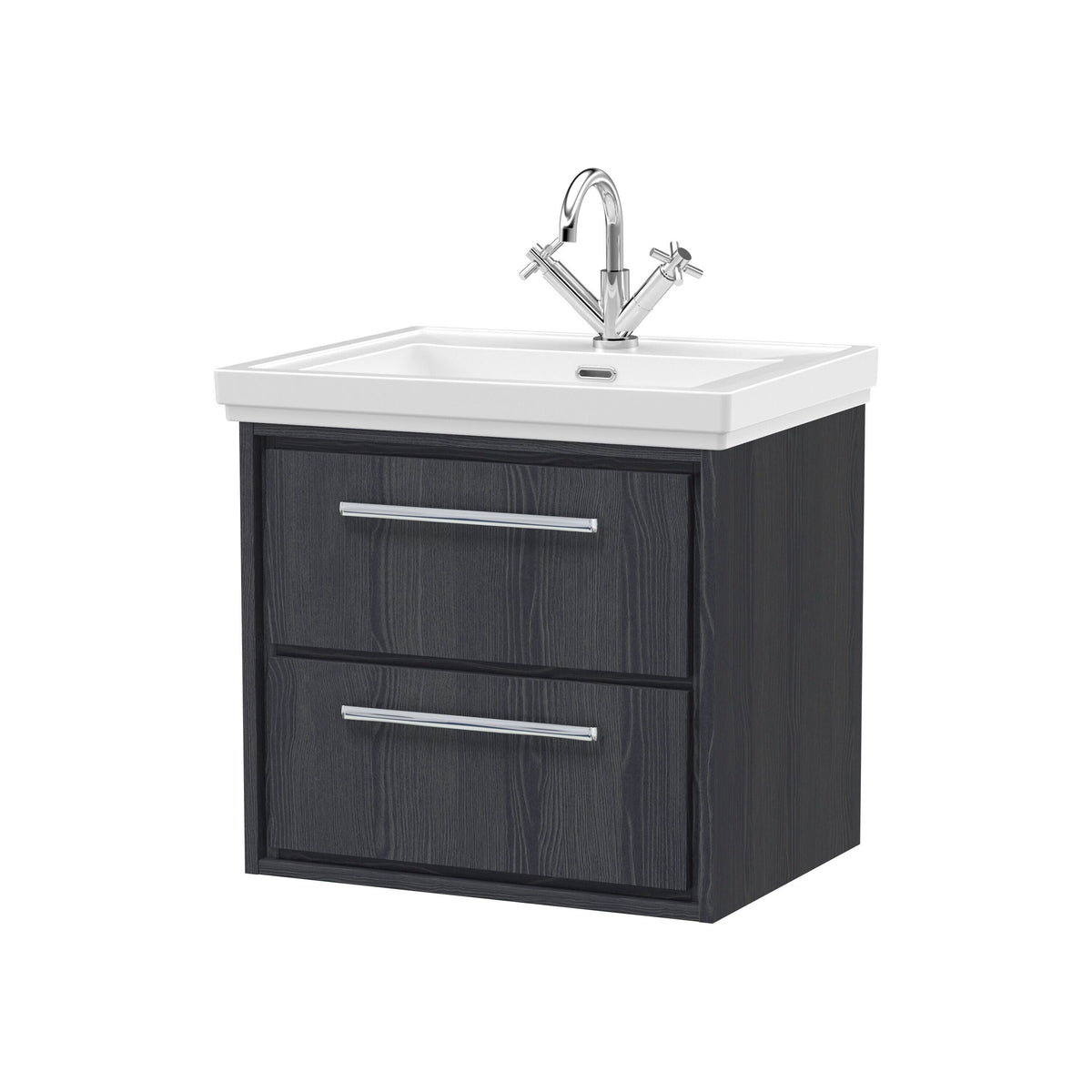 Hudson Reed Lille 600mm 2 Drawer Wall Hung Vanity Unit With 1 Tap Hole Fireclay Basin
