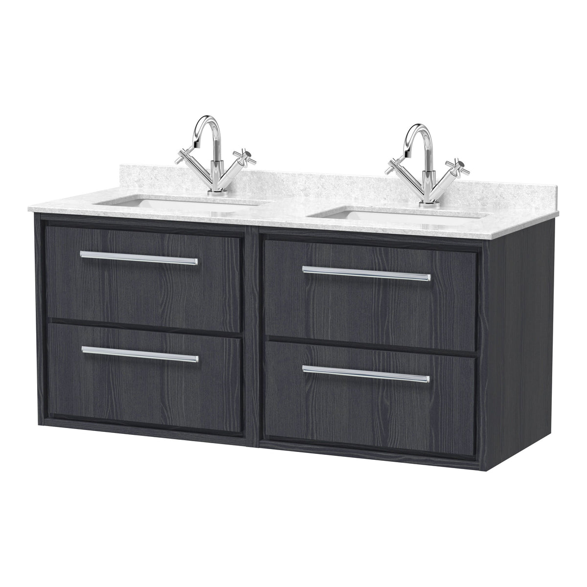 Hudson Reed Lille 1200mm 4 Drawer Wall Hung Vanity With Twin Marble Basin