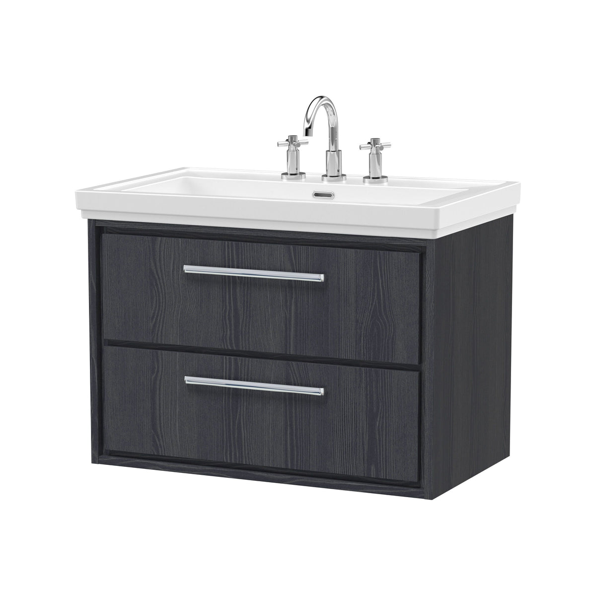 Hudson Reed Lille 800mm 2 Drawer Wall Hung Vanity Unit With 3 Tap Holes Fireclay Basin