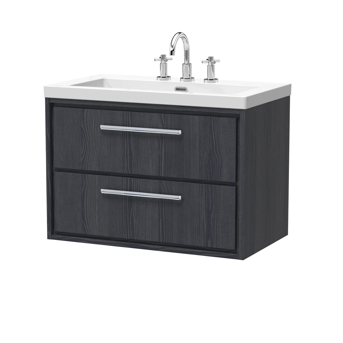 Hudson Reed Lille 800mm 2 Drawer Wall Hung Vanity Unit With 3 Tap Holes Fireclay Basin