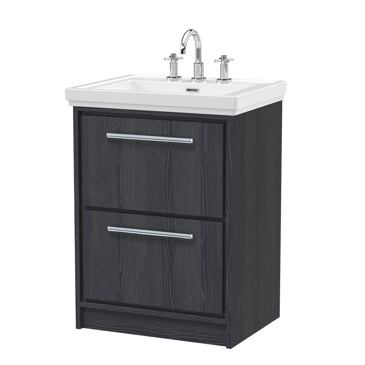 Hudson Reed Lille 600mm 2 Drawer Floor Standing Vanity Unit With 3 Tap Holes Fireclay Basin
