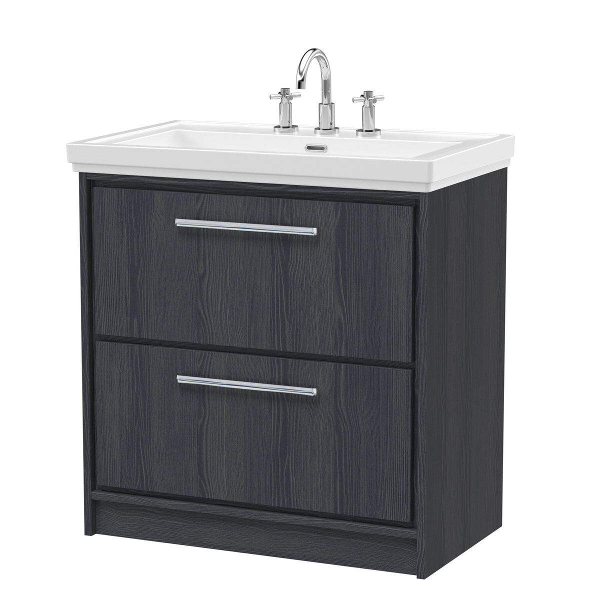 Hudson Reed Lille 800mm 2 Drawer Floor Standing Vanity Unit With 3 Tap Holes Fireclay Basin
