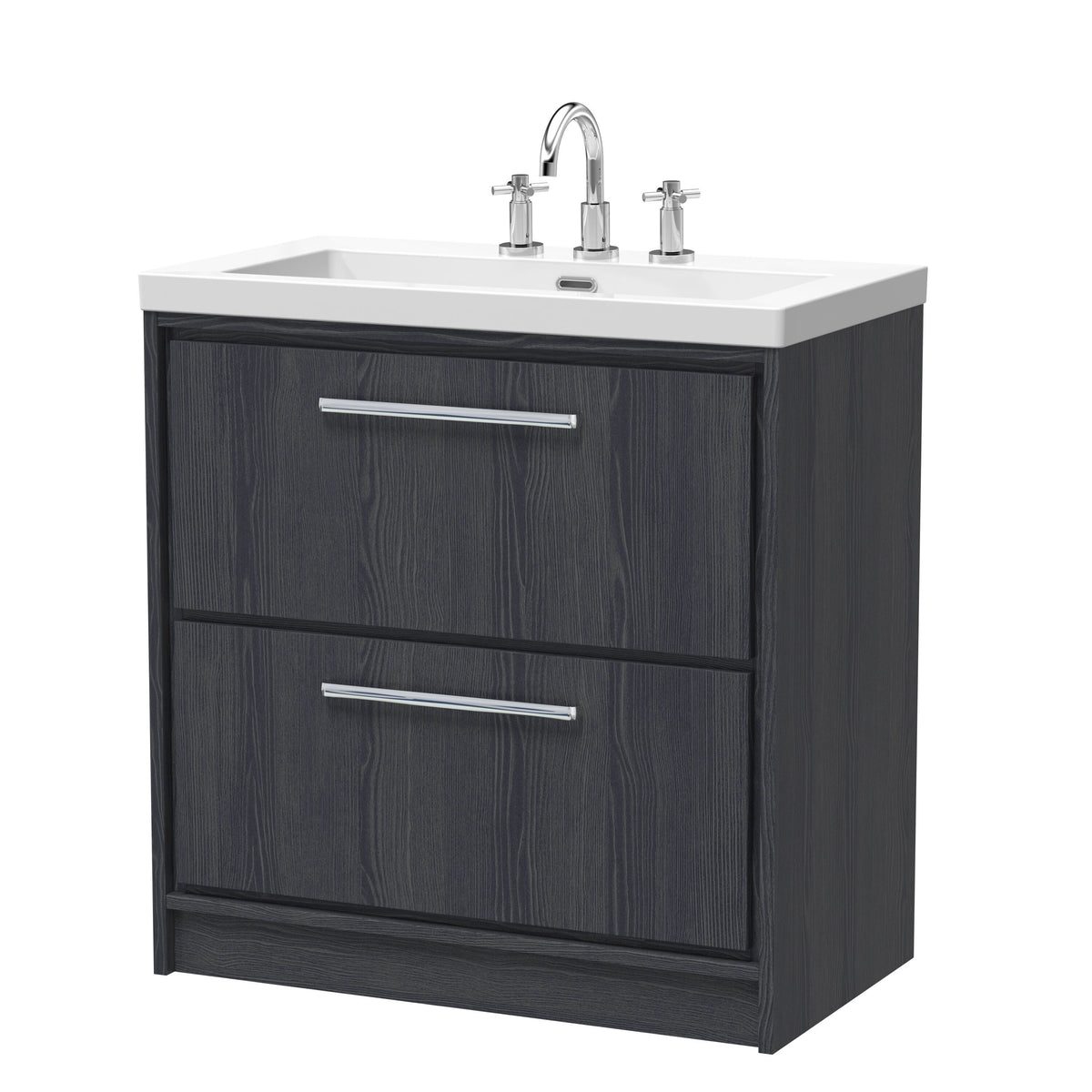 Hudson Reed Lille 800mm 2 Drawer Floor Standing Vanity Unit With 3 Tap Holes Fireclay Basin