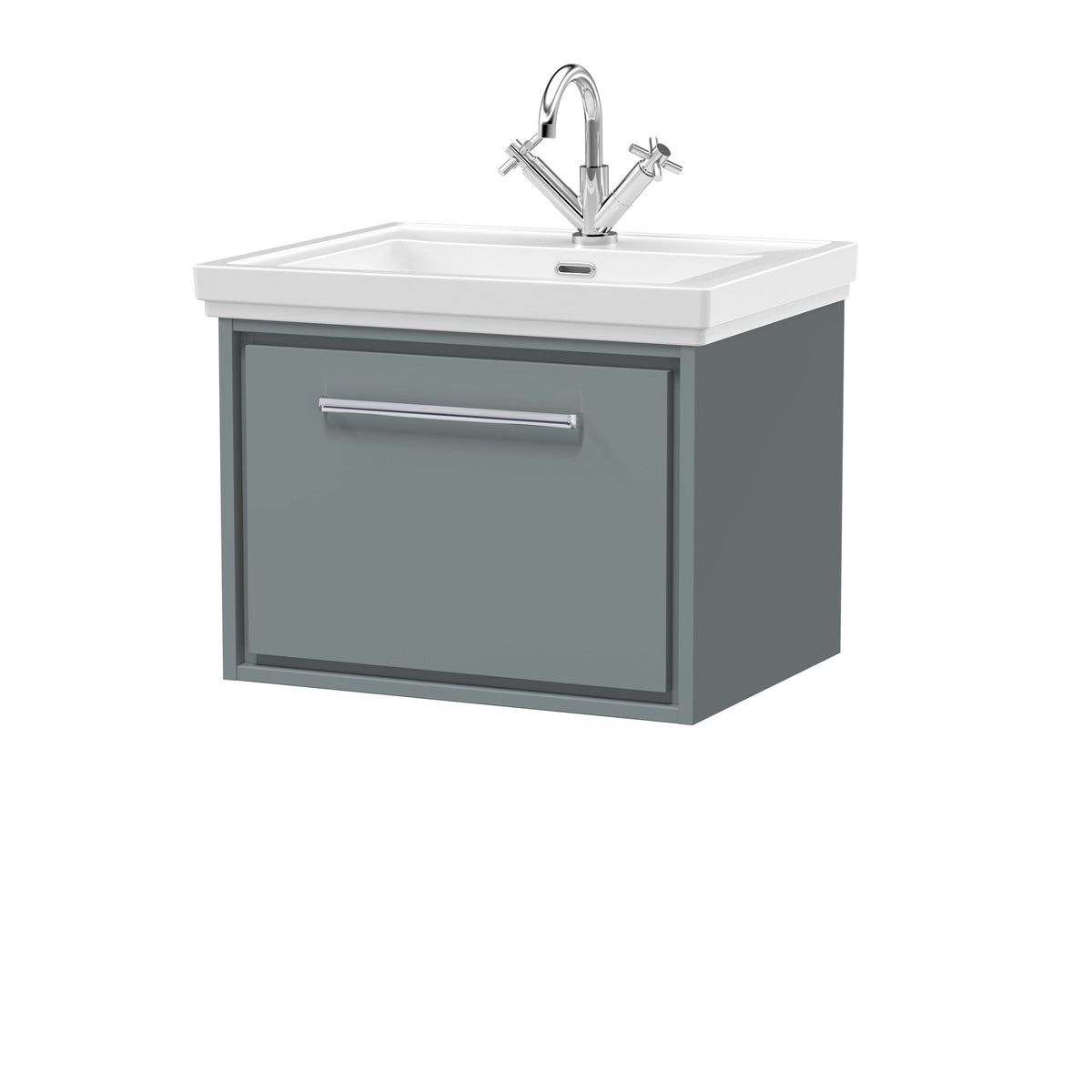 Hudson Reed Lille 600mm Woodgrain 1 Drawer Wall Hung Vanity Unit With 1 Tap Hole Fireclay Basin