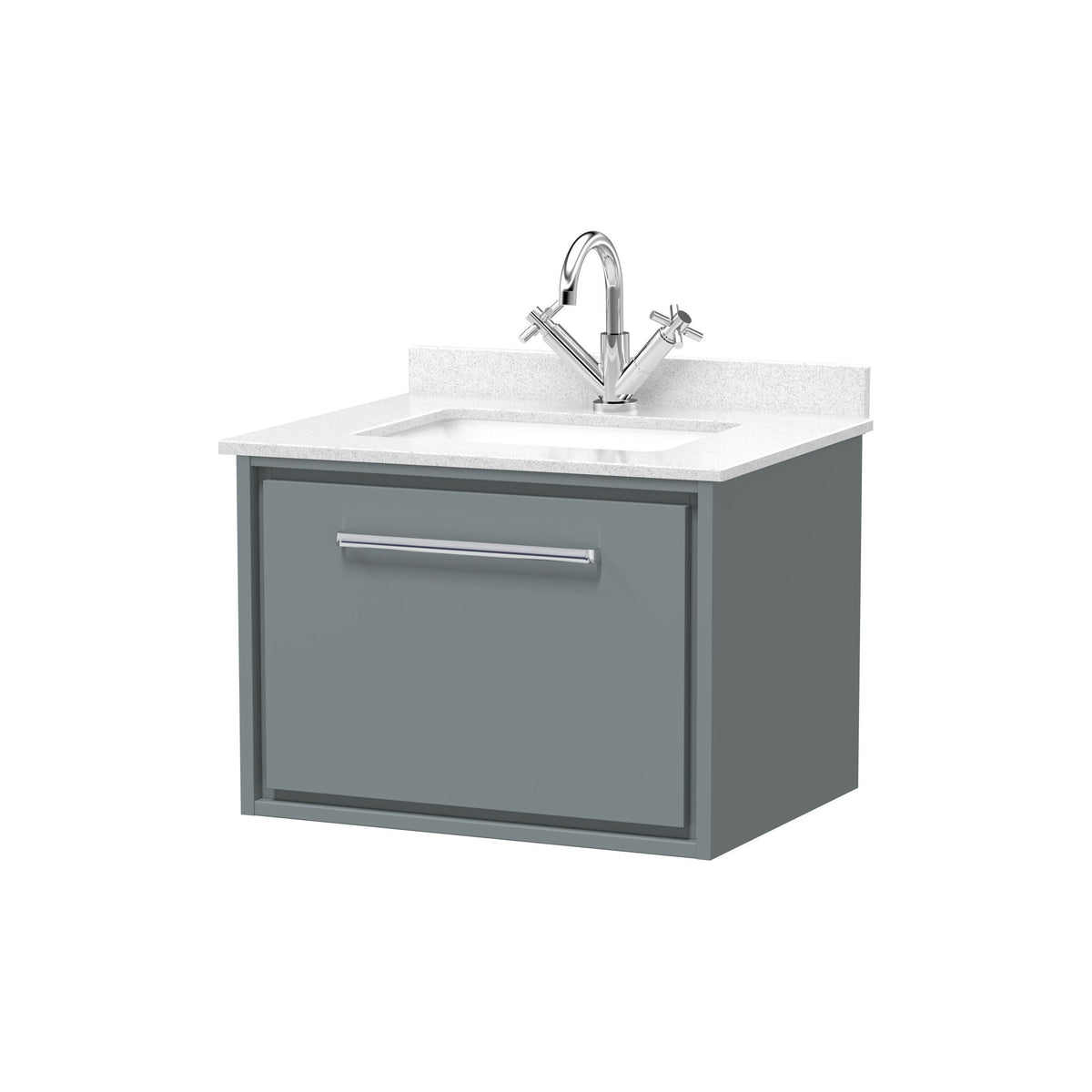 Hudson Reed Lille 600mm Woodgrain 1 Drawer Wall Hung Vanity Unit With Square Basin With Marble Worktop