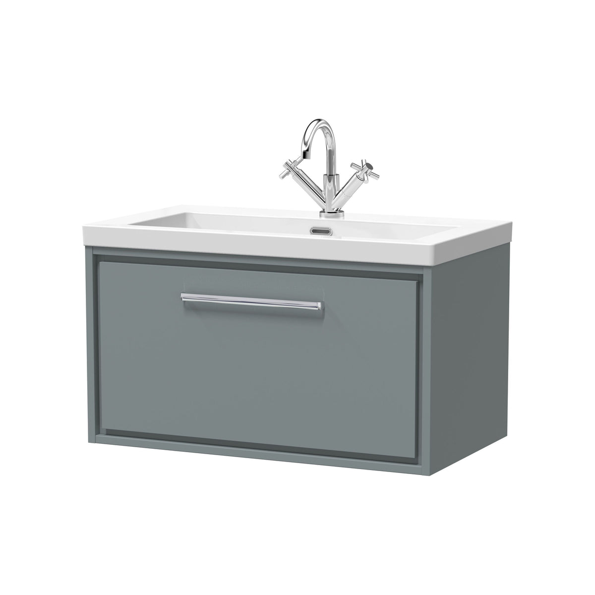 Hudson Reed Lille 800mm Woodgrain 1 Drawer Wall Hung Vanity Unit With 1 Tap Hole Fireclay Basin