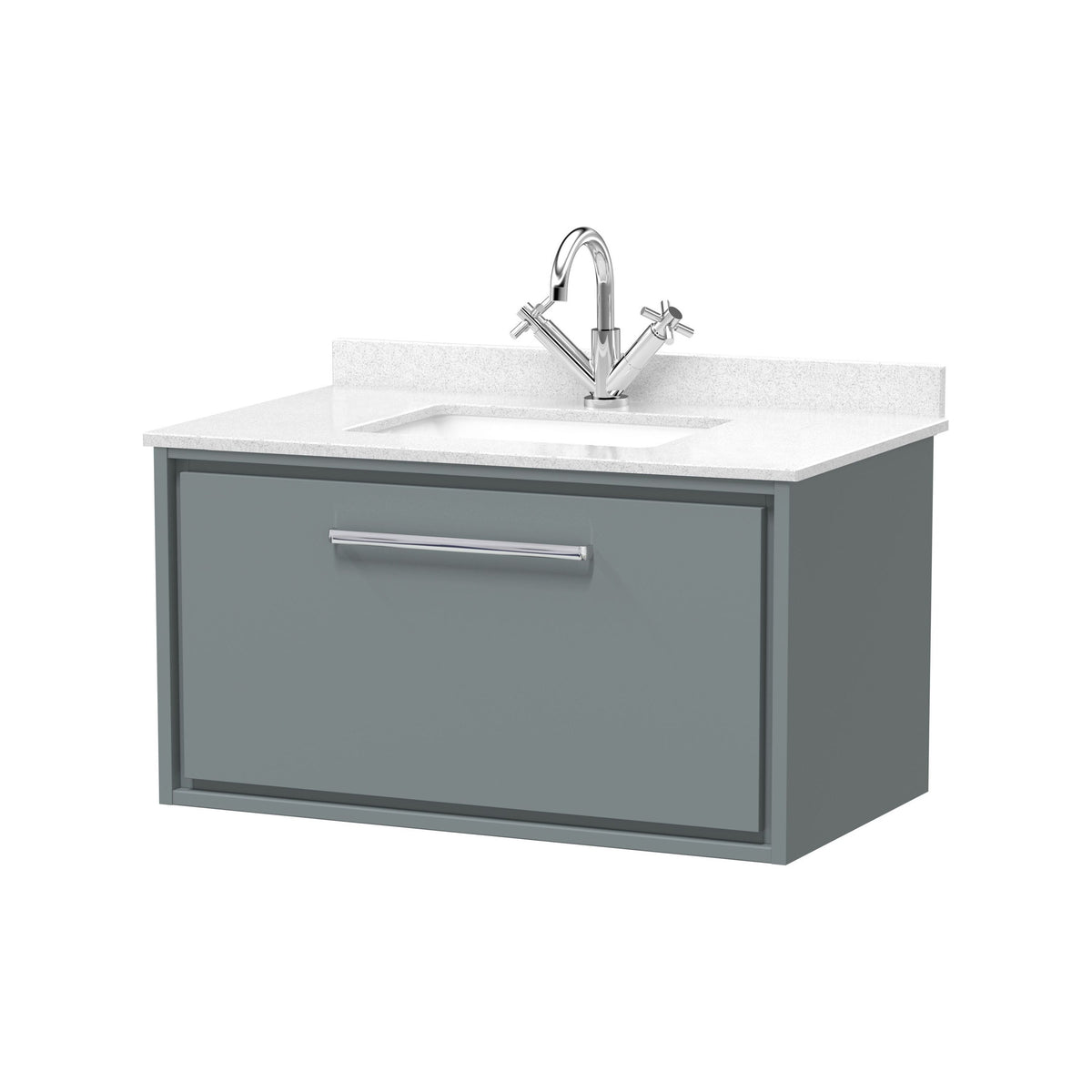 Hudson Reed Lille 800mm Woodgrain 1 Drawer Wall Hung Vanity Unit With Square Basin With Marble Worktop