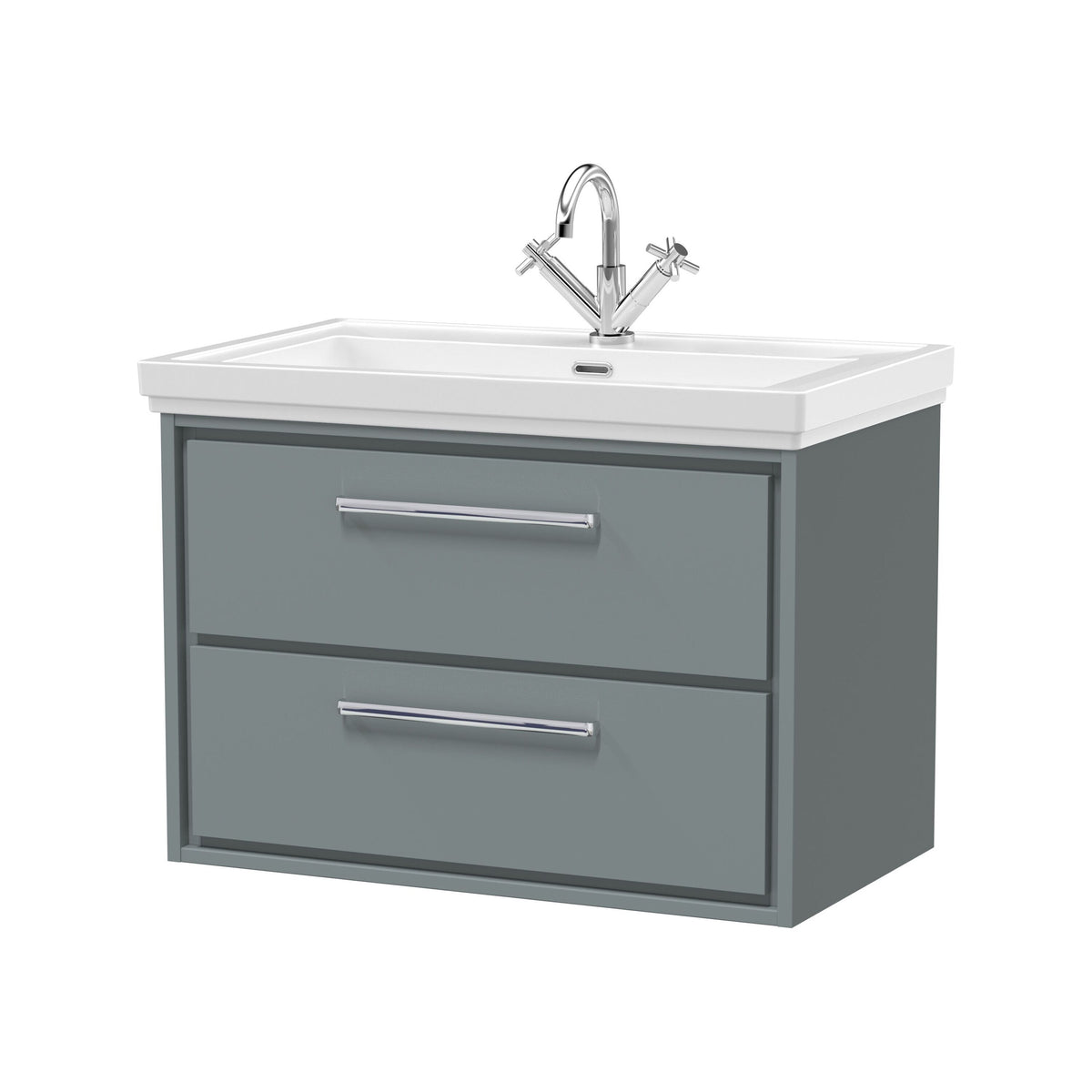Hudson Reed Lille 800mm Woodgrain 2 Drawer Wall Hung Vanity Unit With 1 Tap Hole Fireclay Basin