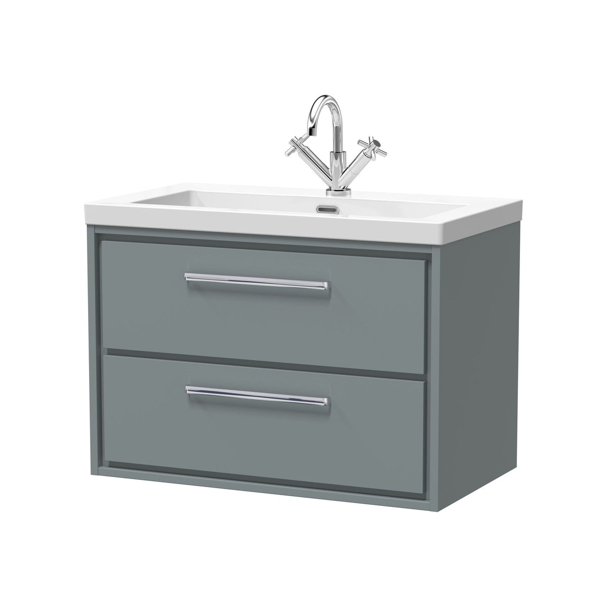 Hudson Reed Lille 800mm Woodgrain 2 Drawer Wall Hung Vanity Unit With 1 Tap Hole Fireclay Basin