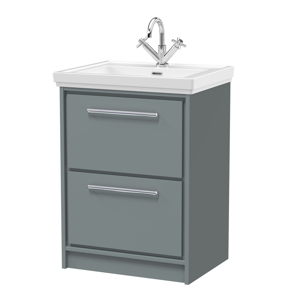 Hudson Reed Lille 600mm Woodgrain 2 Drawer Floor Standing Vanity Unit With 1 Tap Hole Fireclay Basin