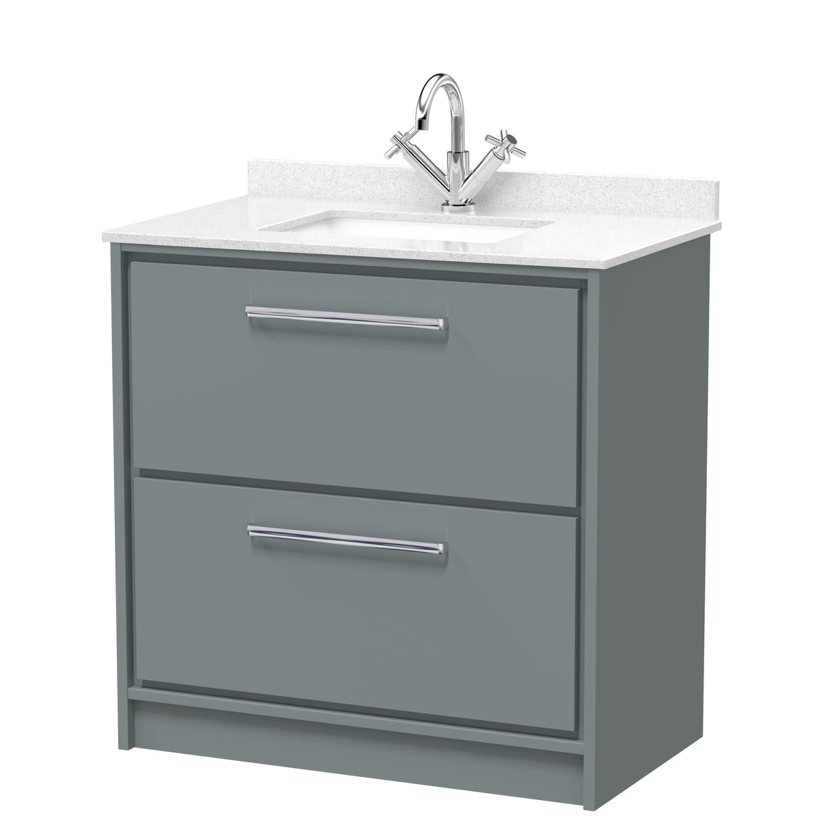 Hudson Reed Lille 800mm Woodgrain 2 Drawer Floor Standing Vanity Unit With Square Basin With Marble Worktop