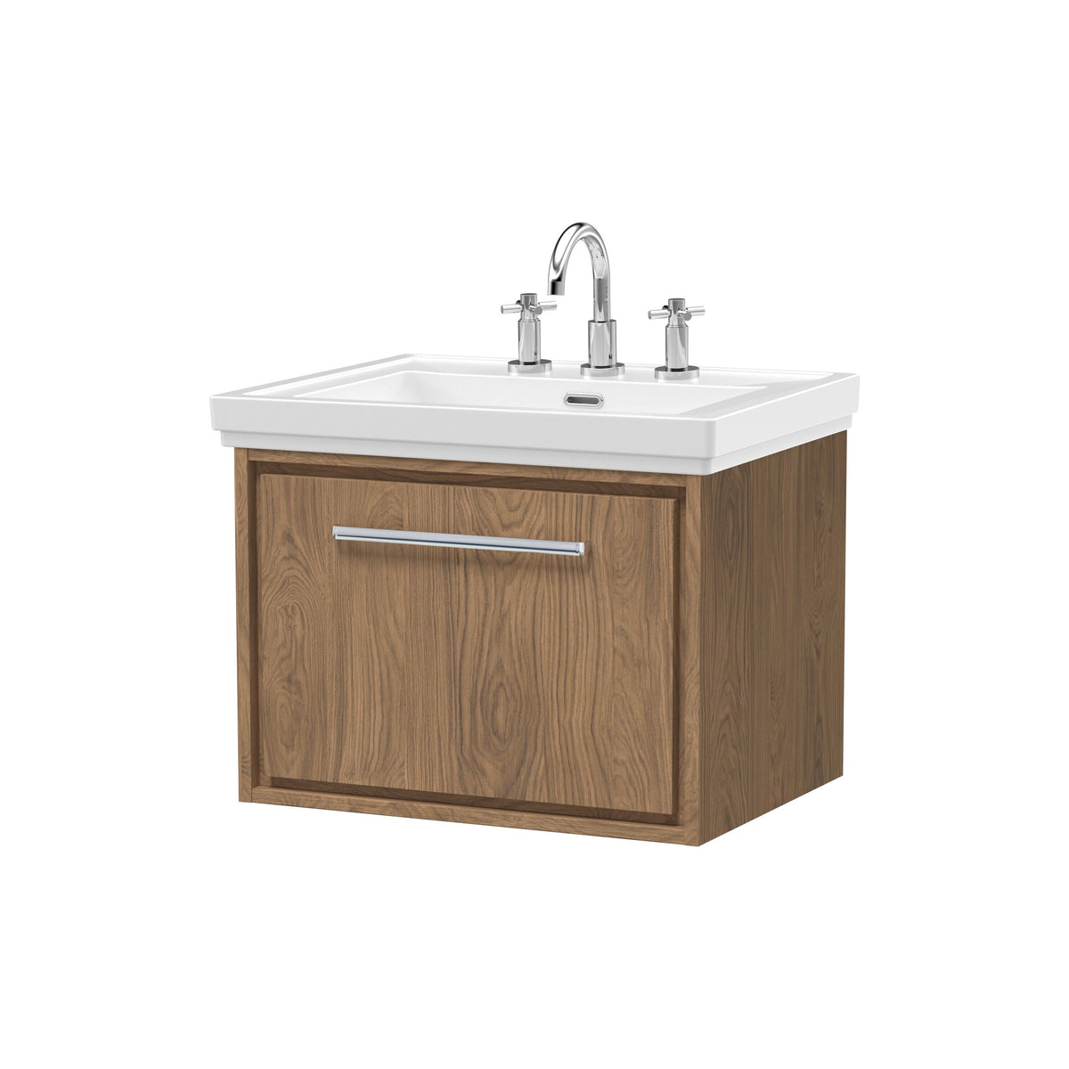 Hudson Reed Lille 600mm 1 Drawer Wall Hung Vanity Unit With 3 Tap Holes Fireclay Basin