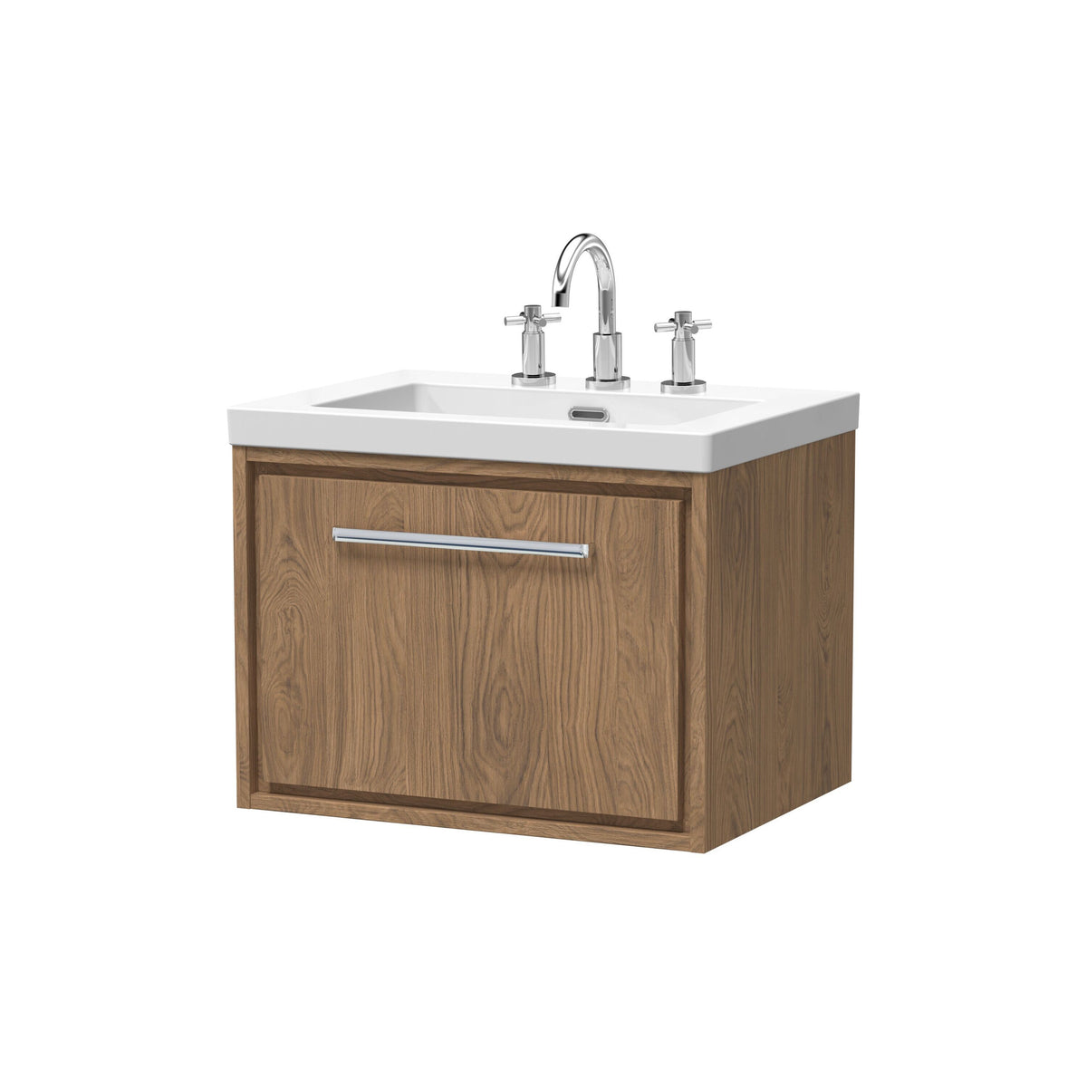 Hudson Reed Lille 600mm 1 Drawer Wall Hung Vanity Unit With 3 Tap Holes Fireclay Basin
