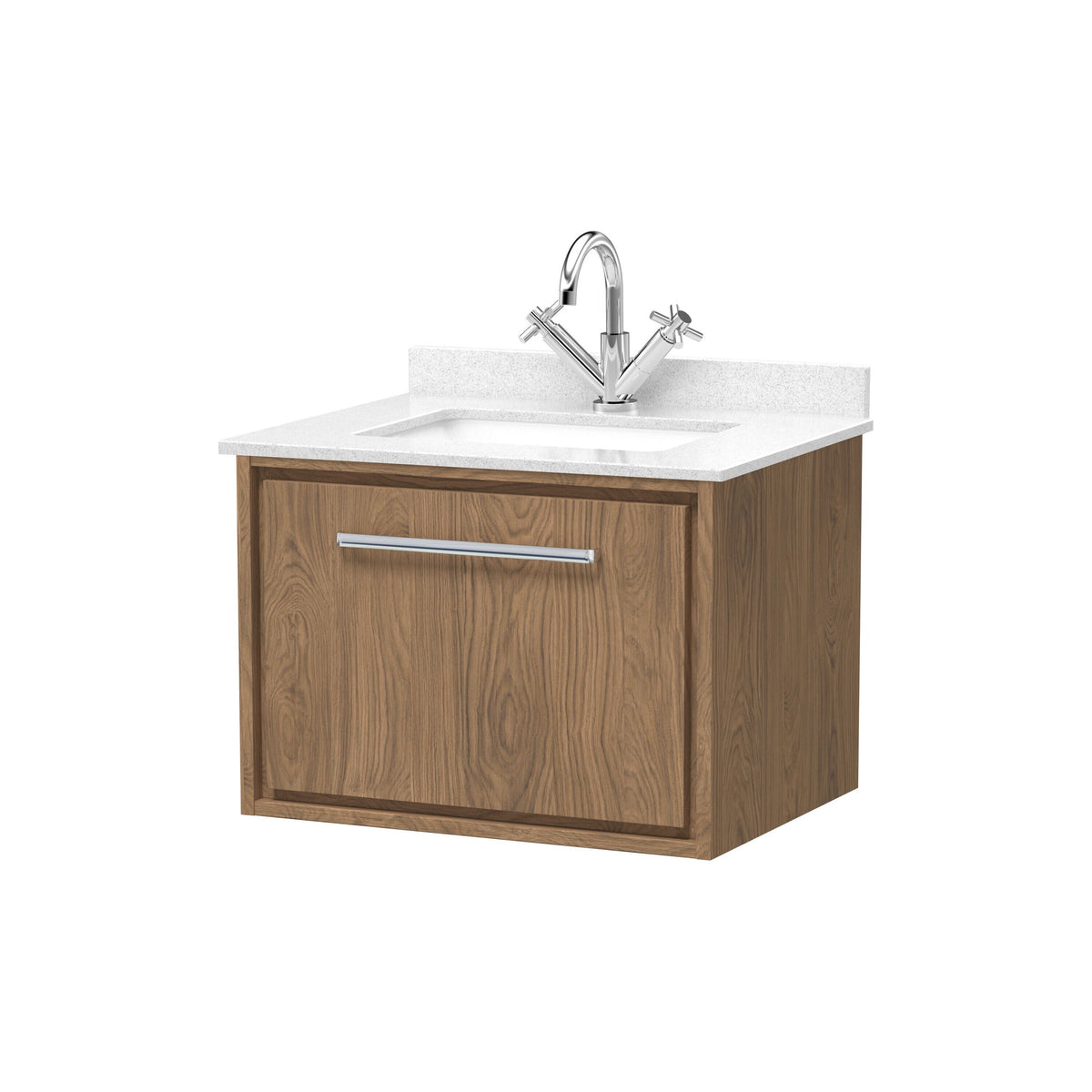 Hudson Reed Lille 600mm 1 Drawer Wall Hung Vanity Unit With Square Basin With Marble Worktop