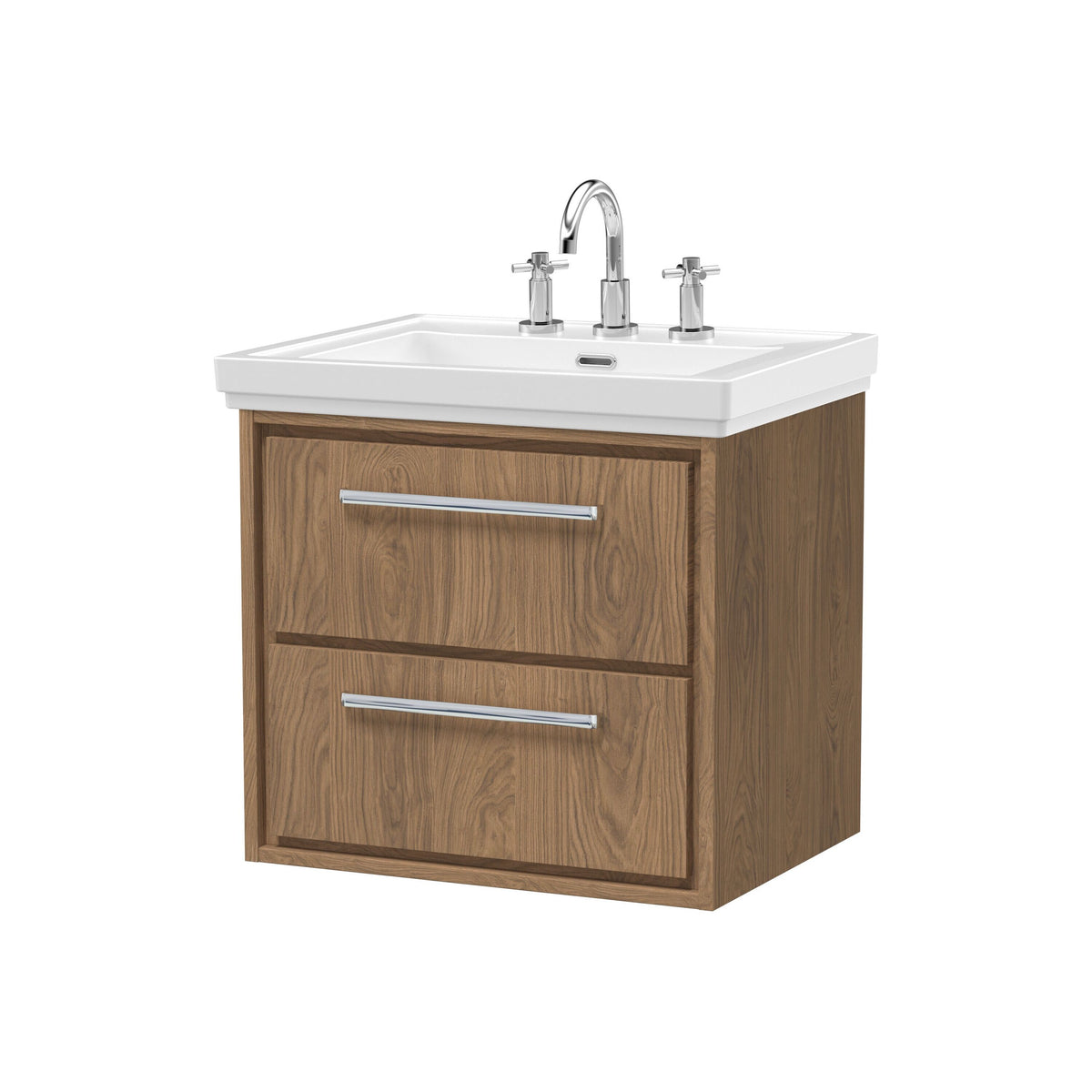 Hudson Reed Lille 600mm 2 Drawer Wall Hung Vanity Unit With 3 Tap Holes Fireclay Basin
