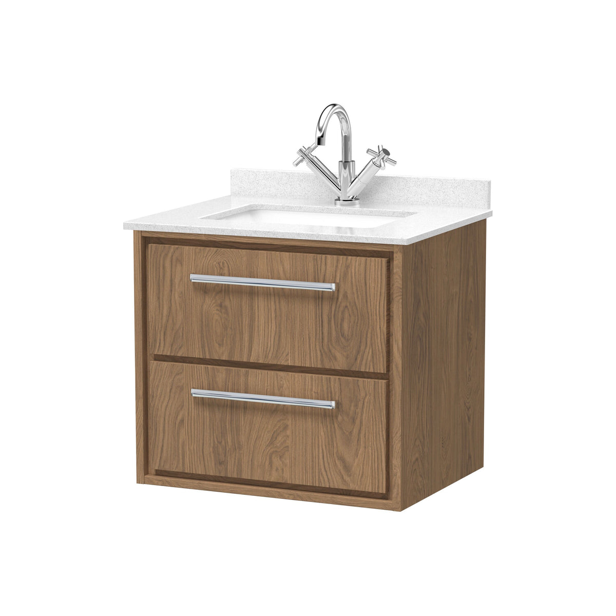 Hudson Reed Lille 600mm 2 Drawer Wall Hung Vanity Unit With Square Basin With Marble Worktop